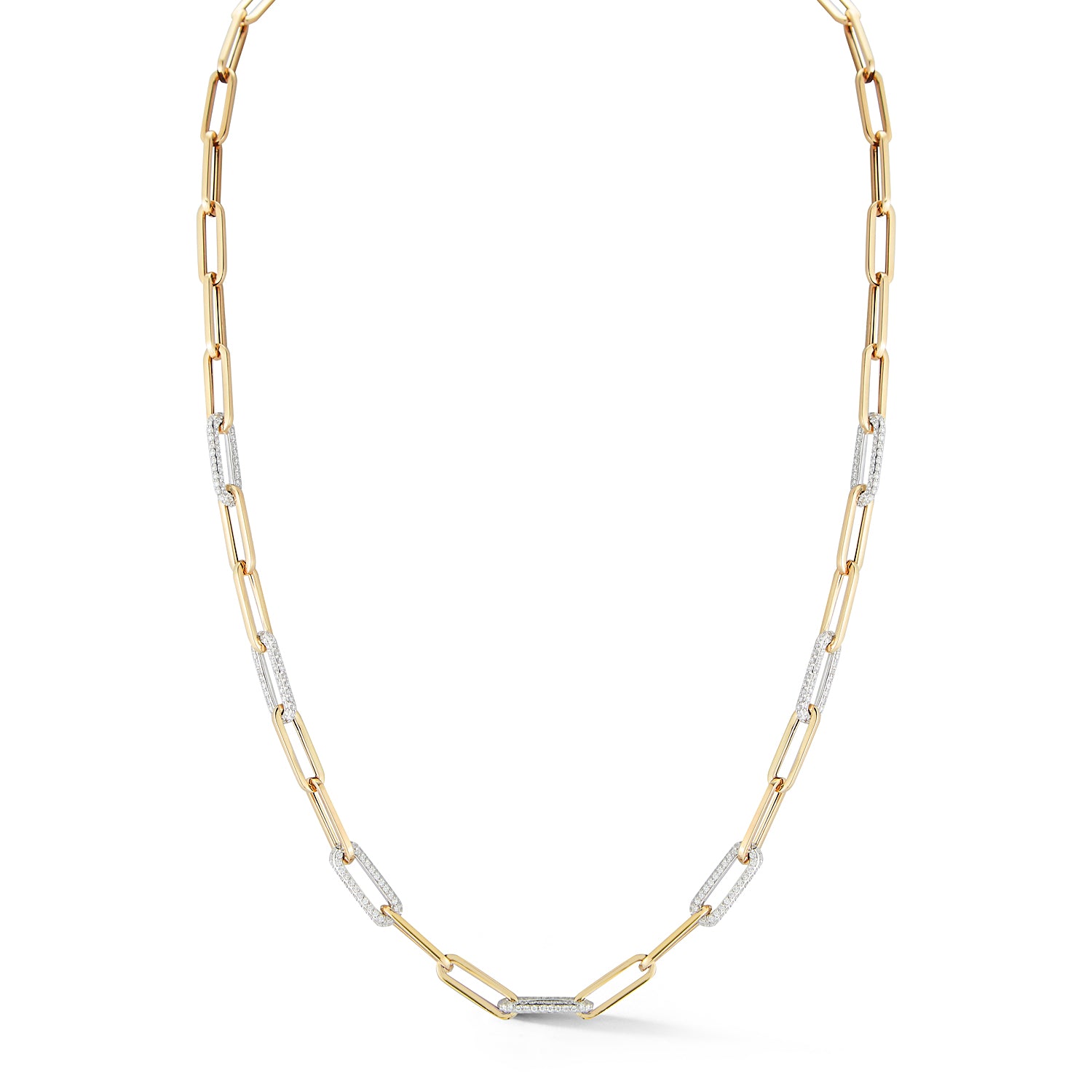 King's Yellow Gold Paper Clip Necklace with Diamond Push Lock