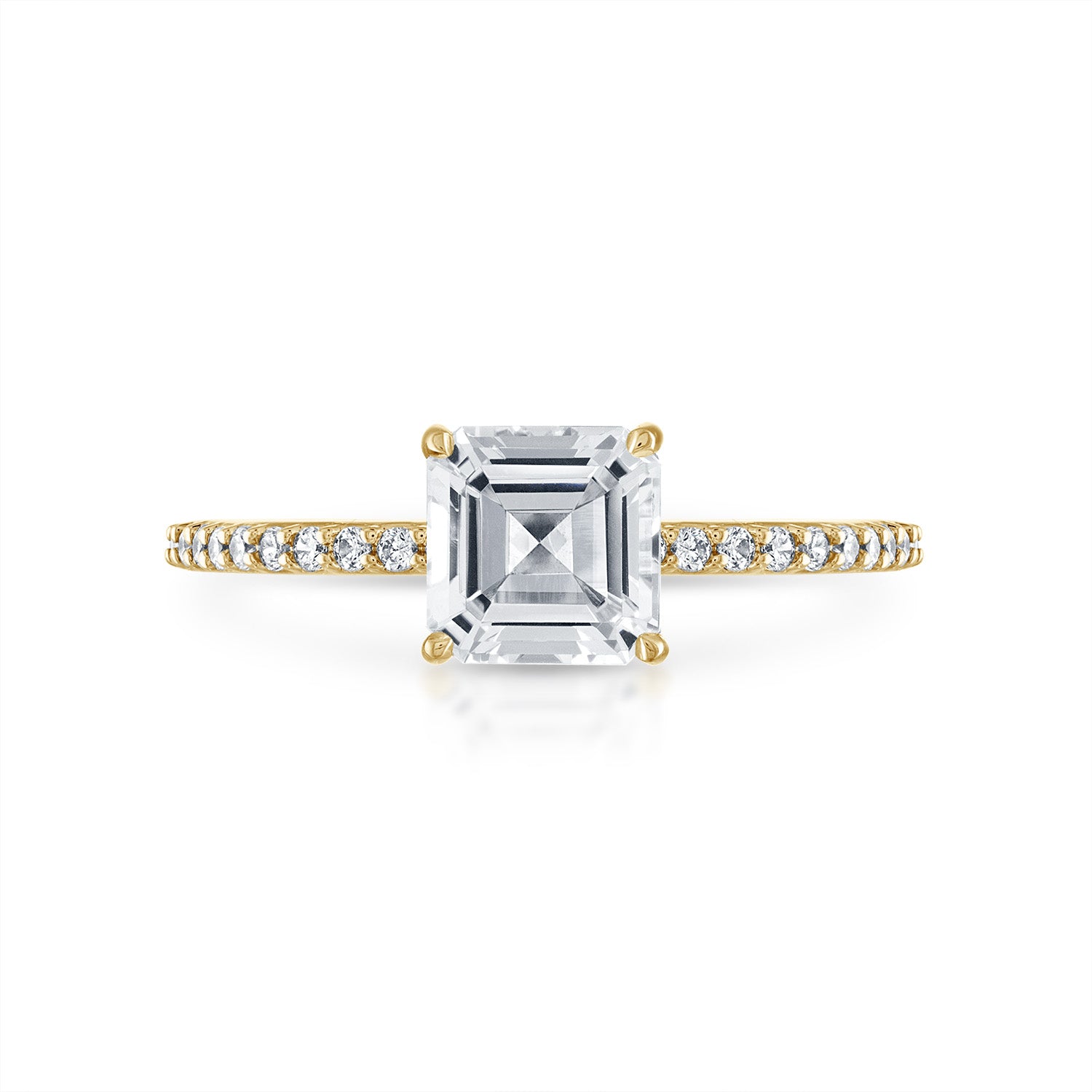 Asscher Pave Engagement Ring in Yellow Gold