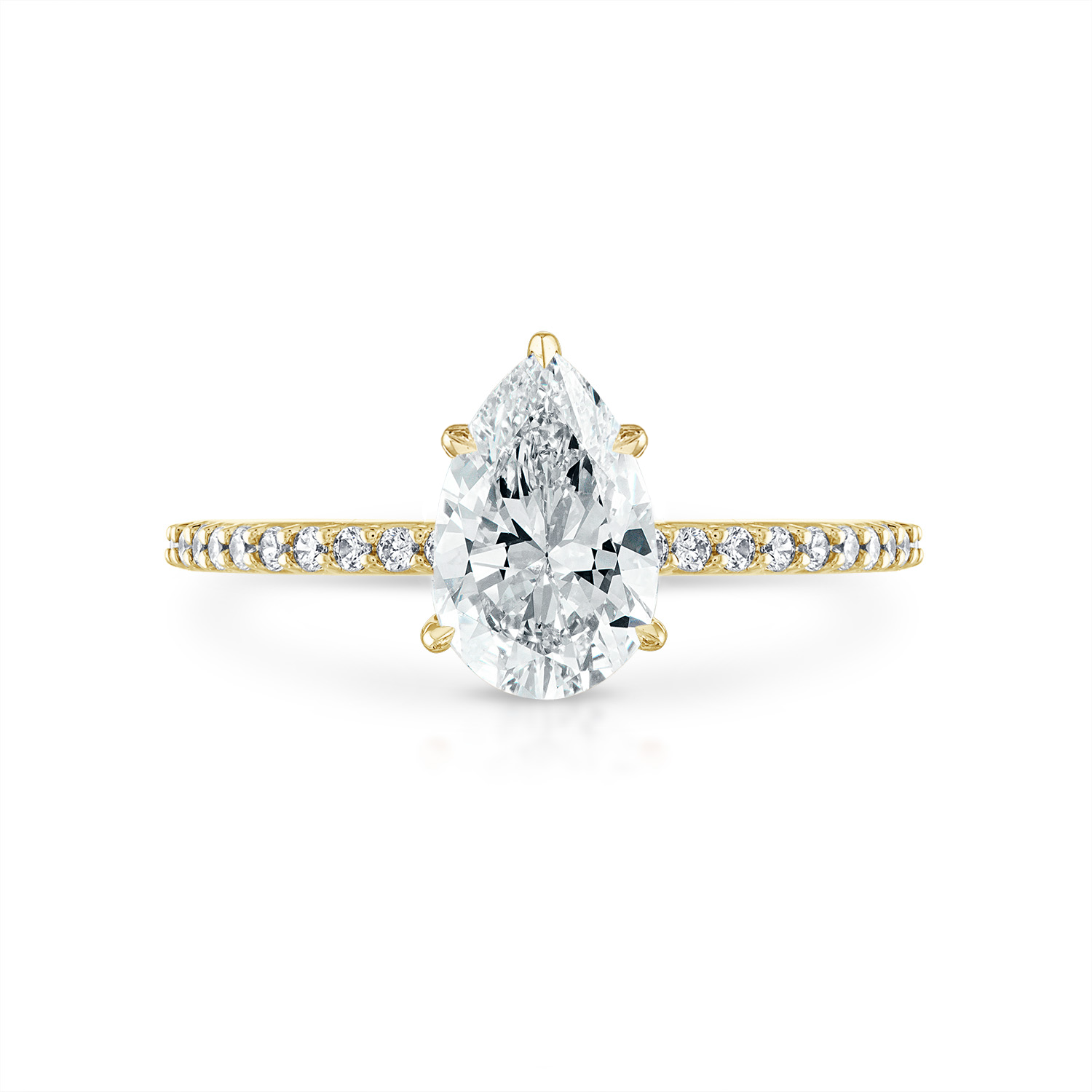 Pear Pave with Pave Underbezel Engagement Ring in Yellow Gold