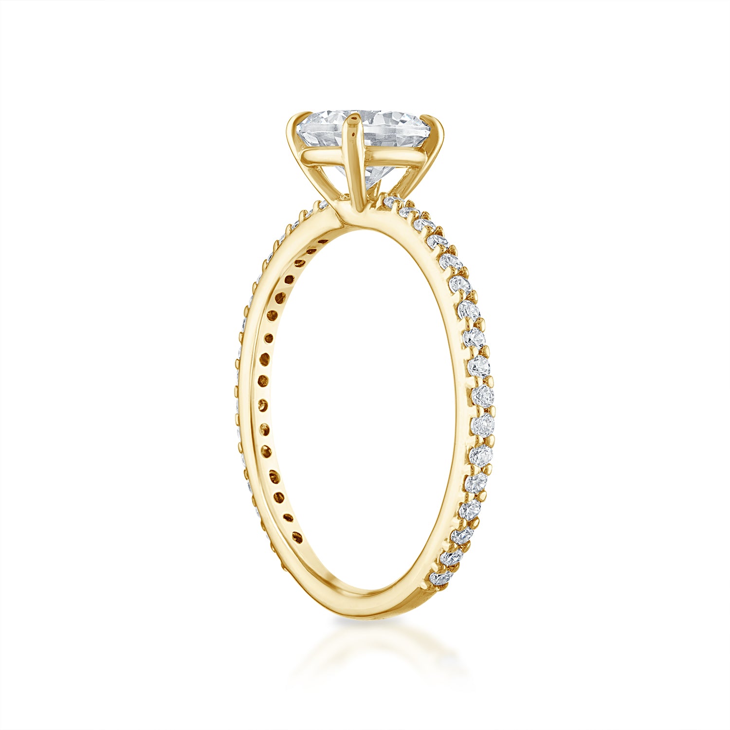 Round Pave Engagement Ring in Yellow Gold