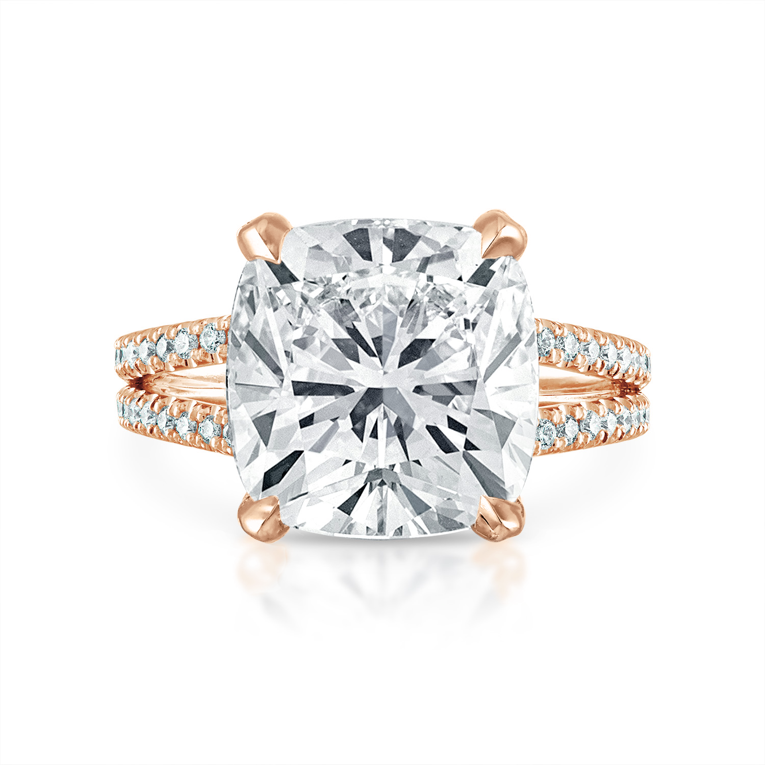 Cushion Pave Split Shank Engagement Ring in Rose Gold
