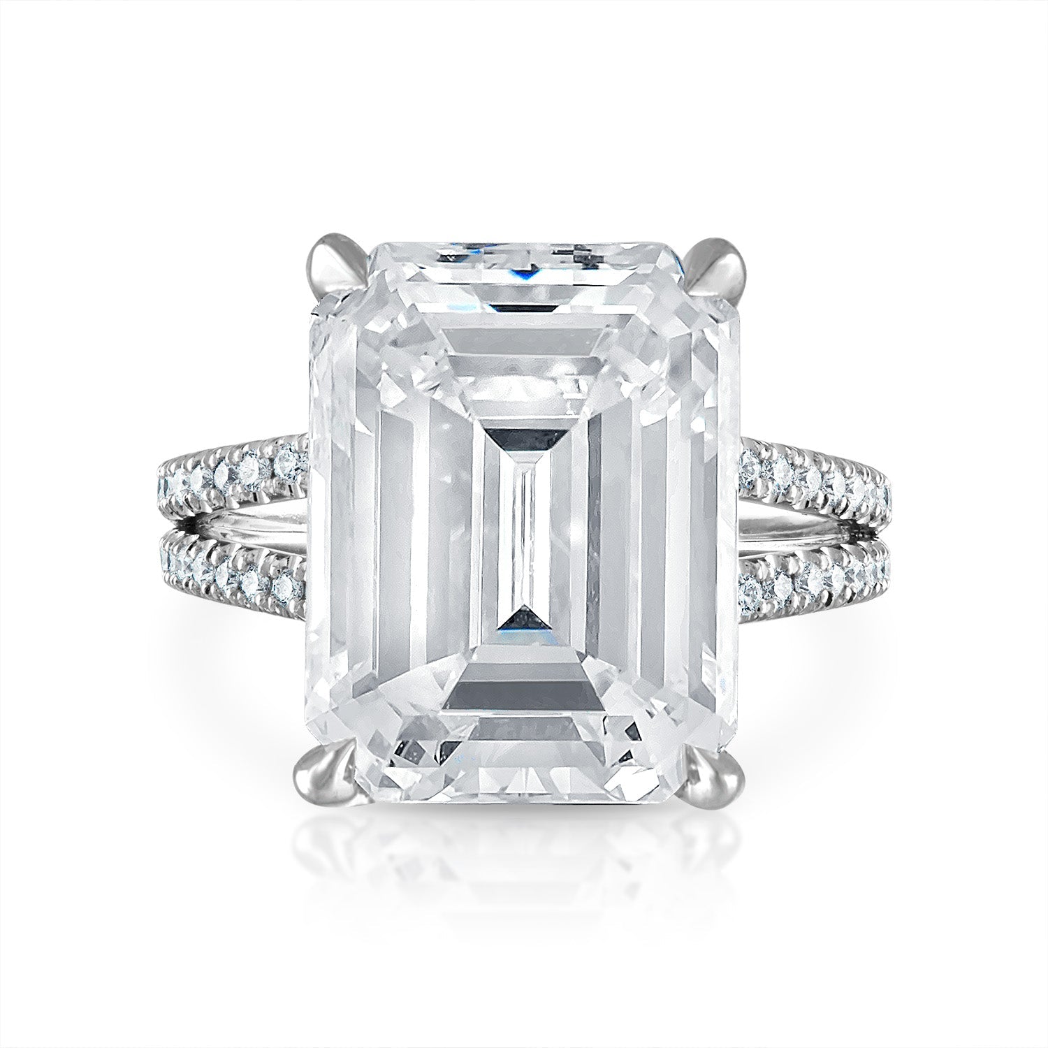 Emerald Pave Split Shank Engagement Ring in Platinum