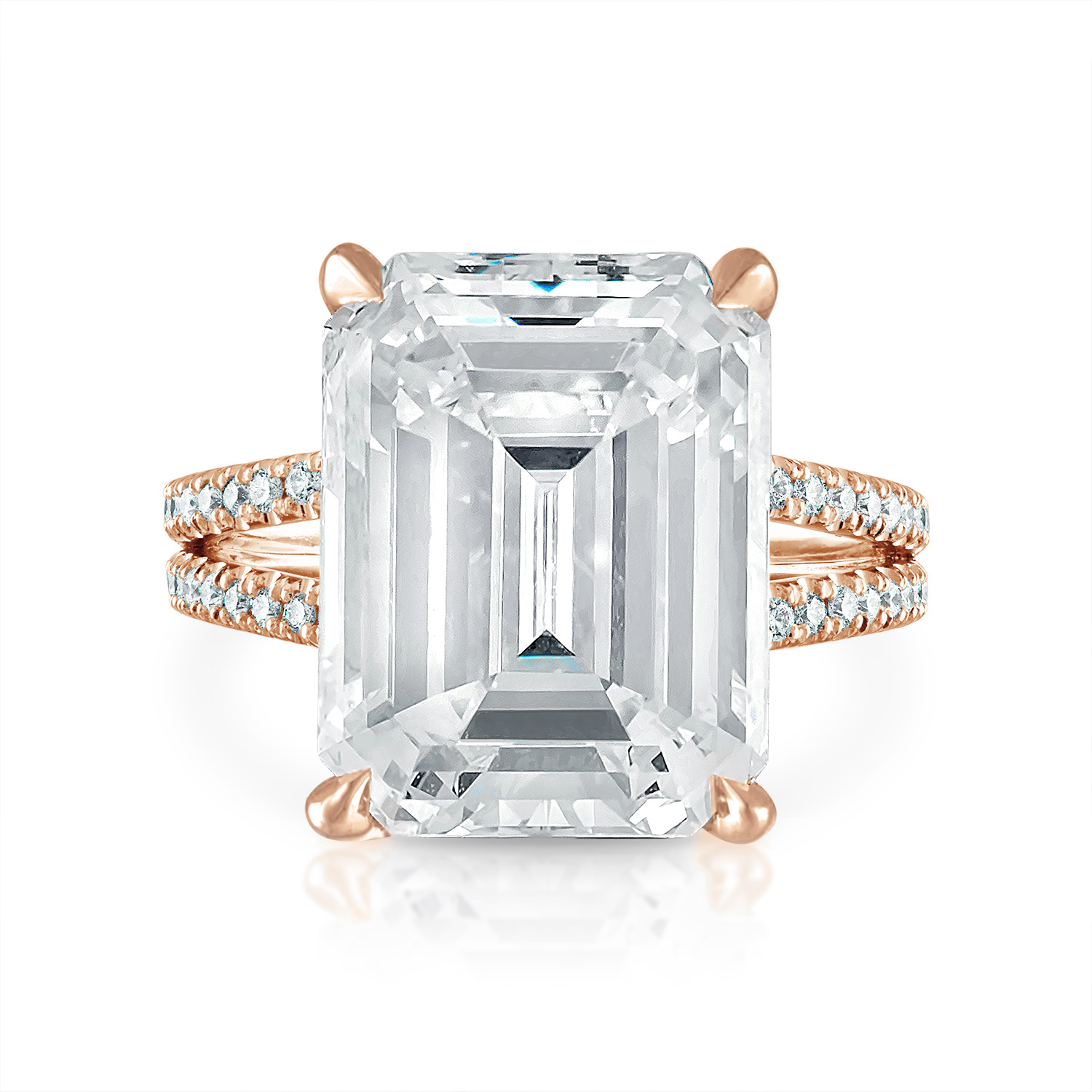 Emerald Pave Split Shank Engagement Ring in Rose Gold