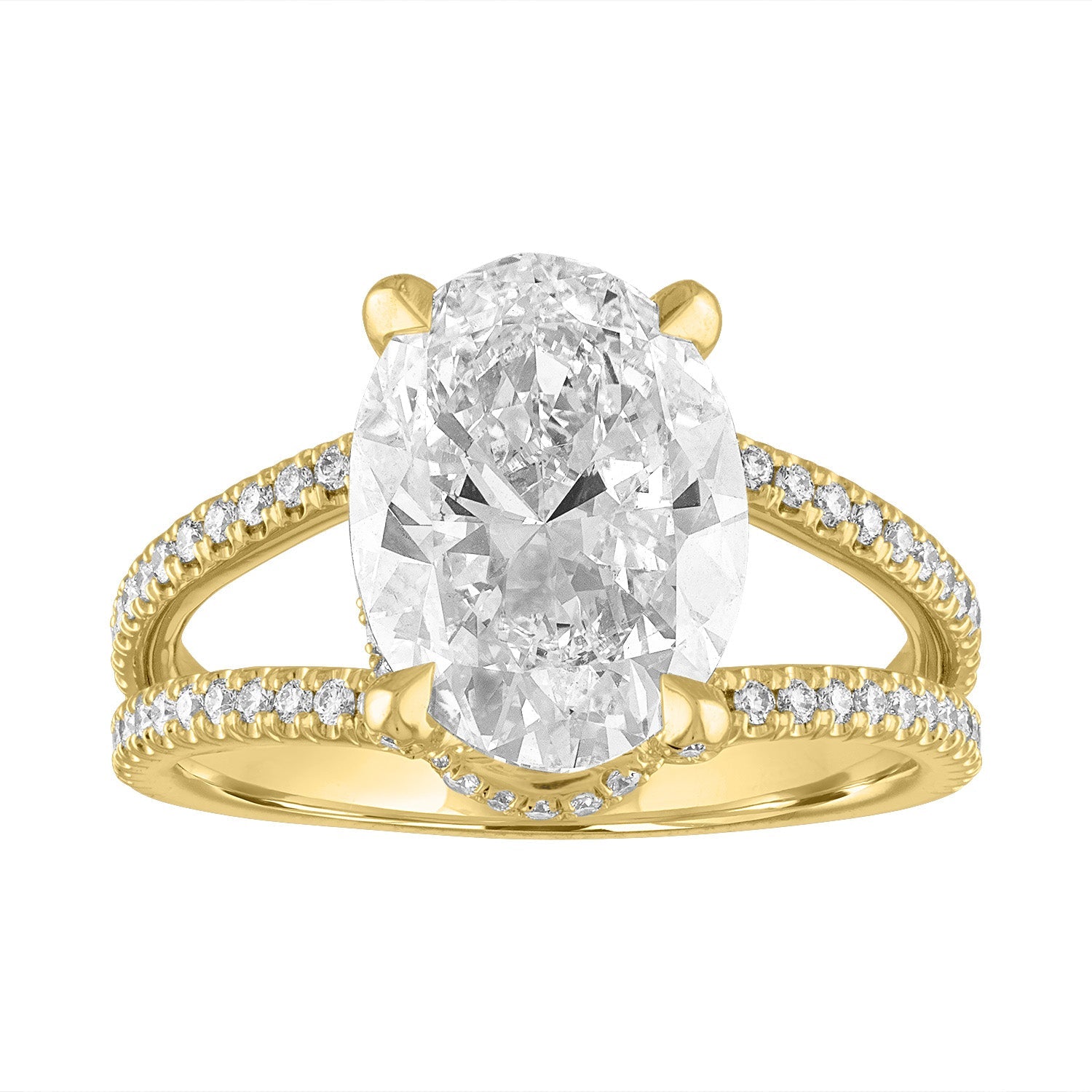 Oval Pave Split Shank Engagement Ring in Yellow Gold