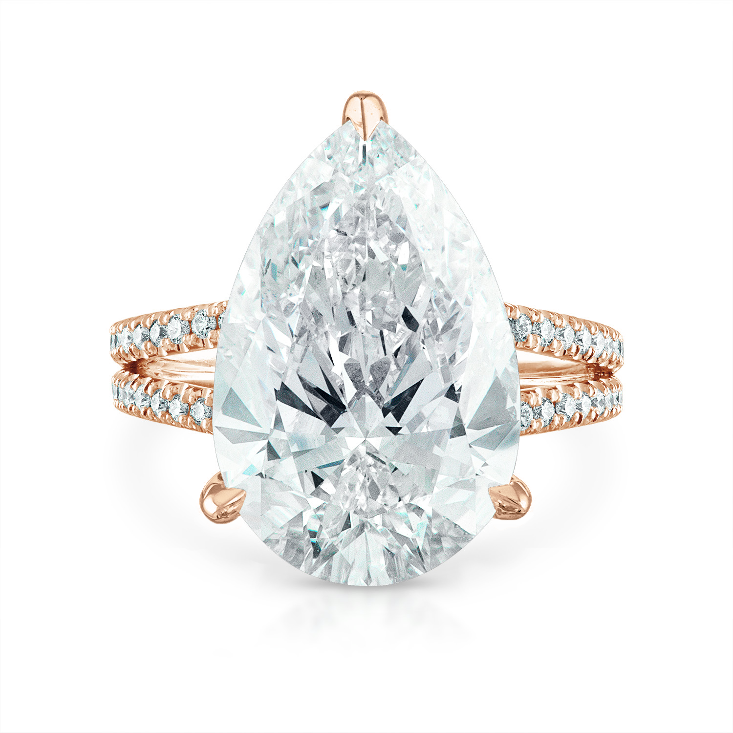 Pear Pave Split Shank Engagement Ring in Rose Gold