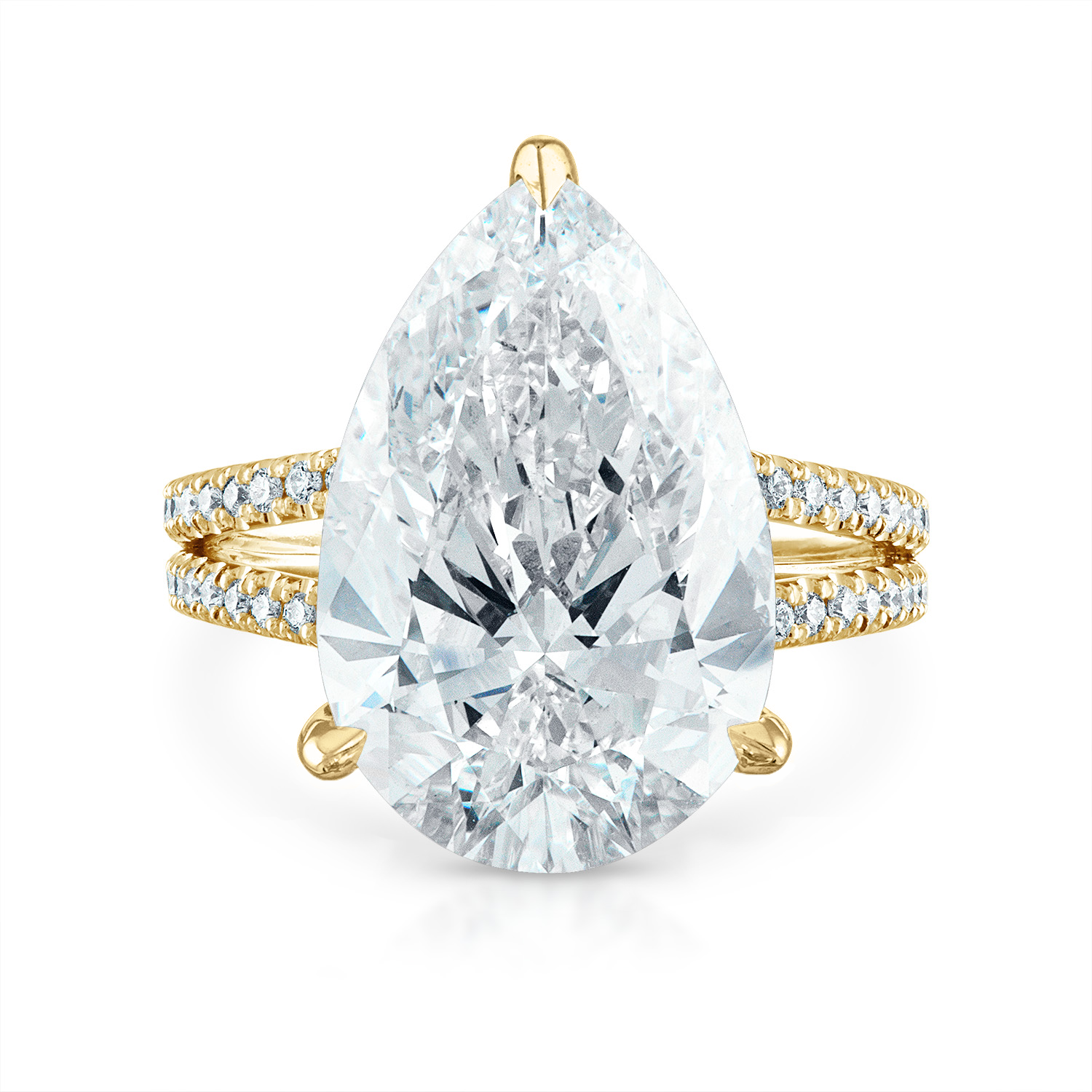 Pear Pave Split Shank Engagement Ring in Yellow Gold