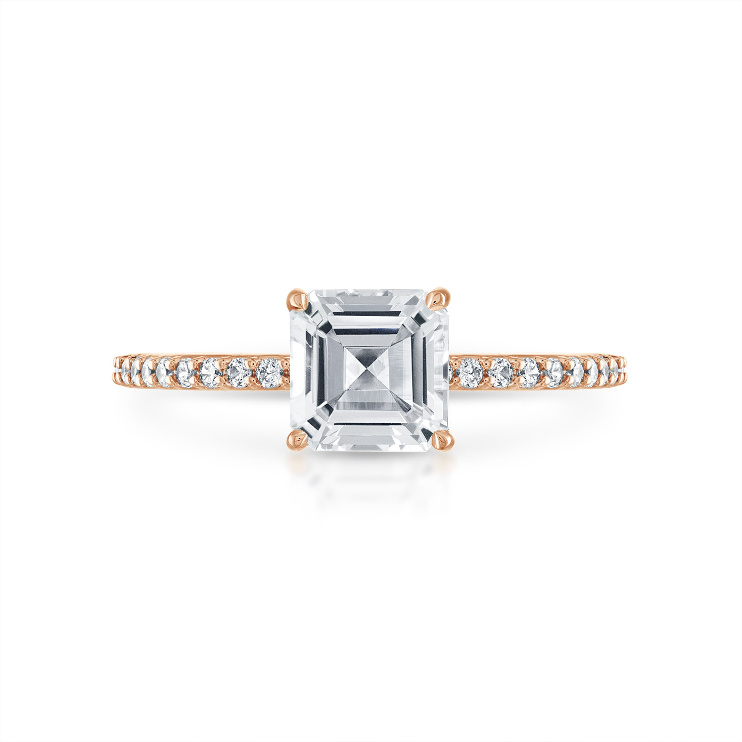 Asscher Pave with Pave Underbezel Engagement Ring in Rose Gold