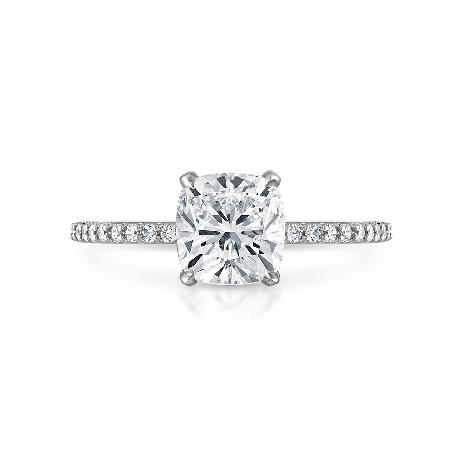 Cushion Pave with Pave Underbezel Engagement Ring in Platinum
