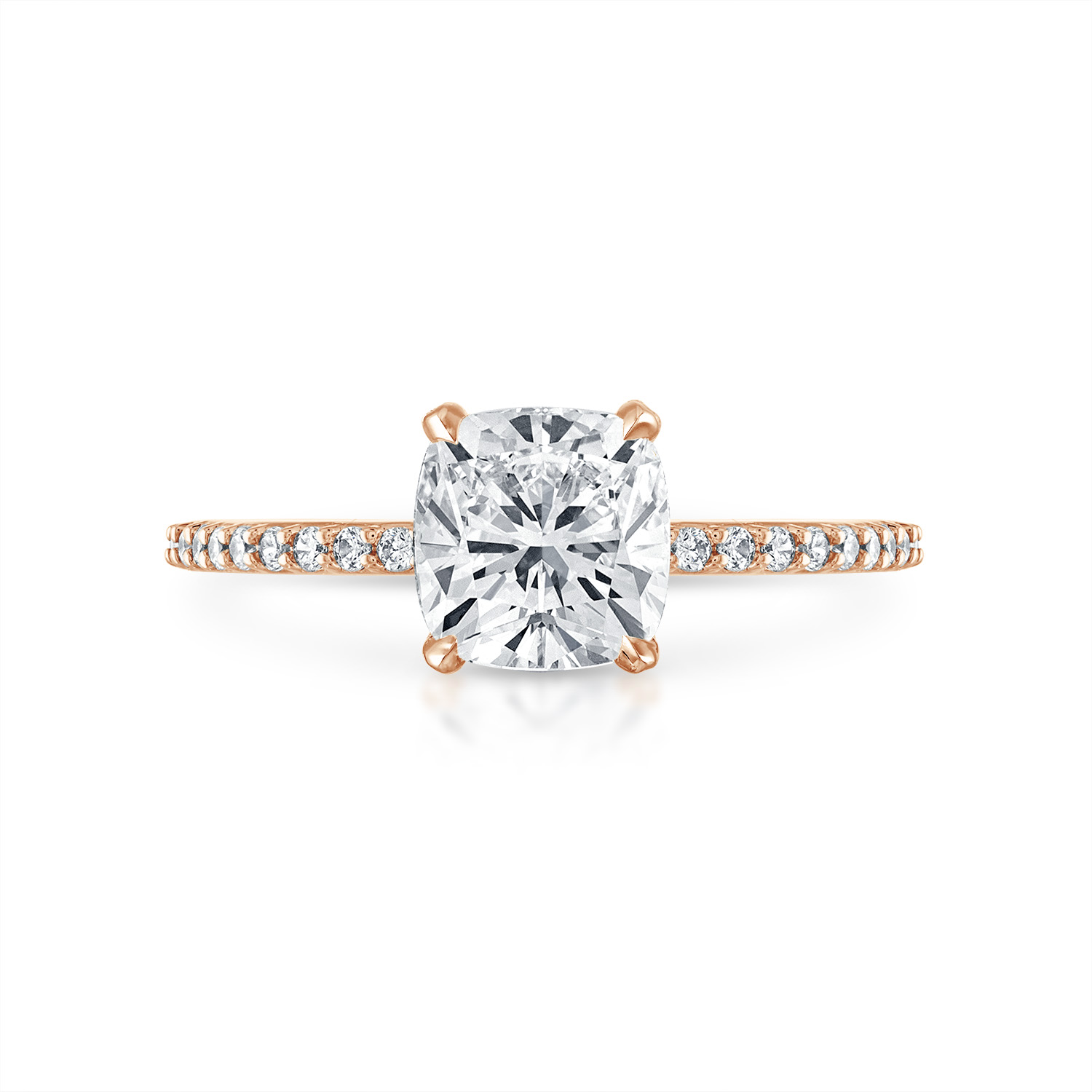 Cushion Pave with Pave Underbezel Engagement Ring in Rose Gold