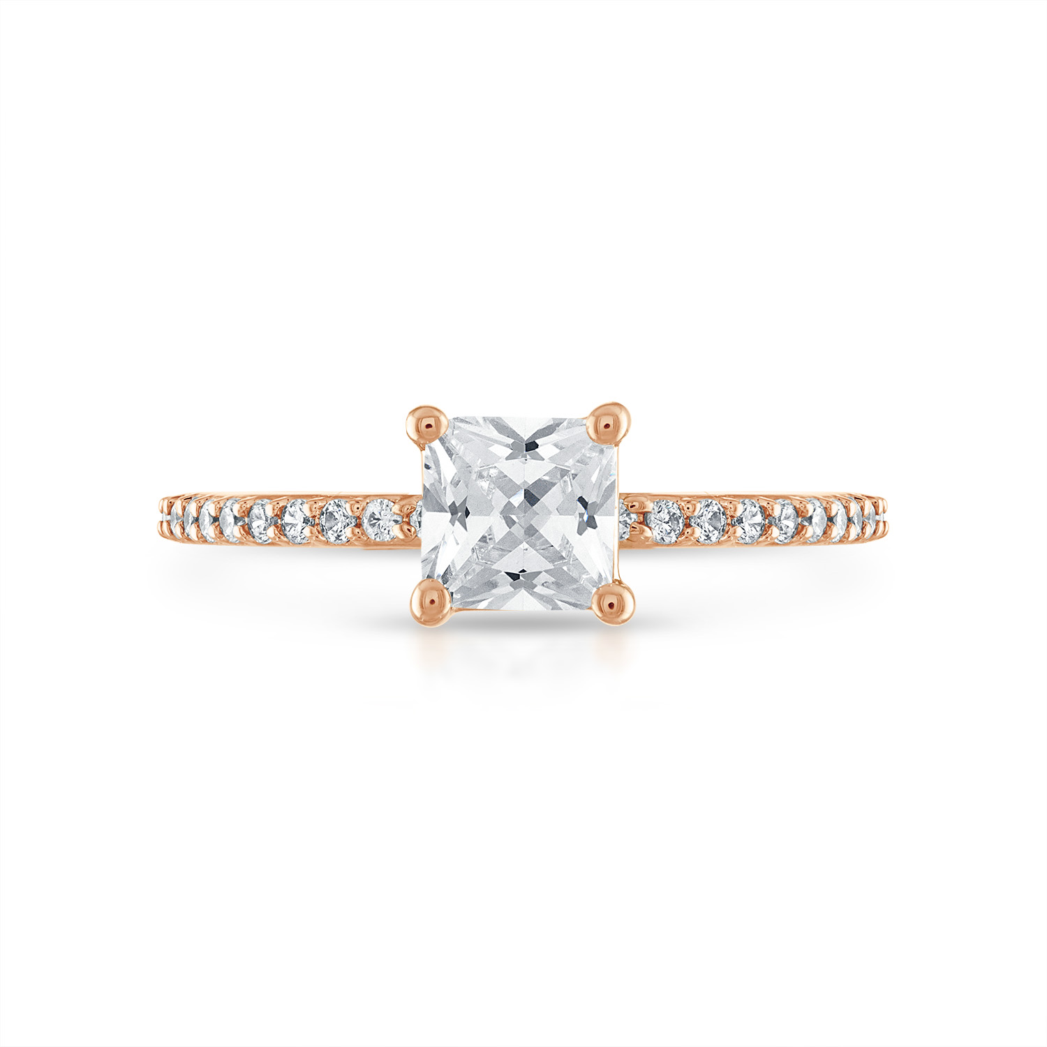 Princess Pave with Pave Underbezel Engagement Ring in Rose Gold
