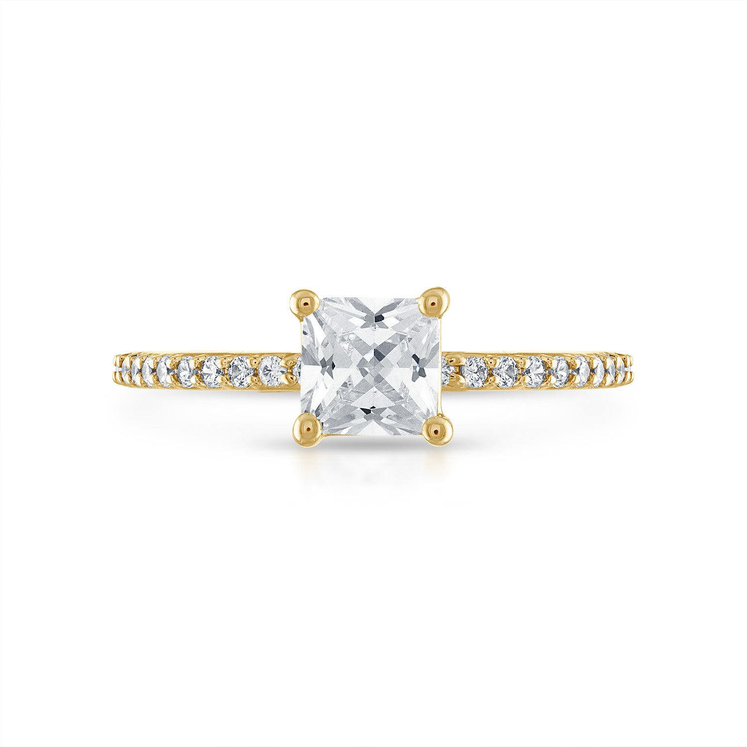 Princess Pave with Pave Underbezel Engagement Ring in Yellow Gold