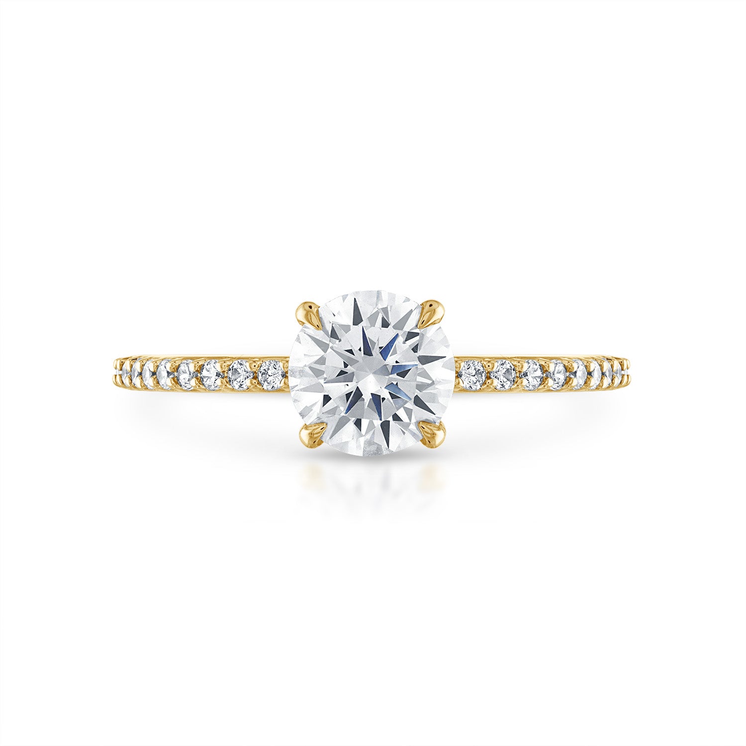Round Pave with Pave Underbezel Engagement Ring in Yellow Gold
