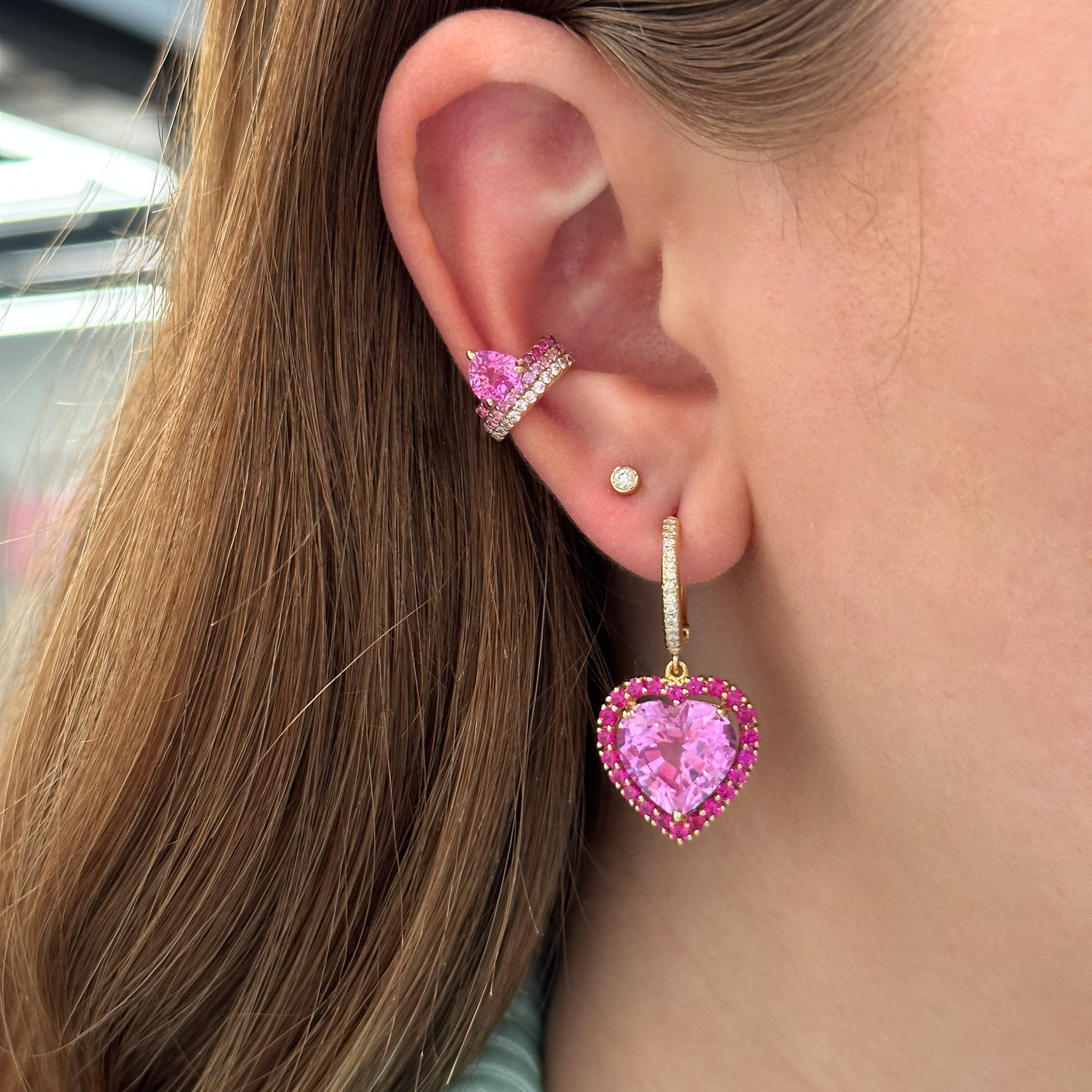 Heart Shaped Pink Sapphire Earrings