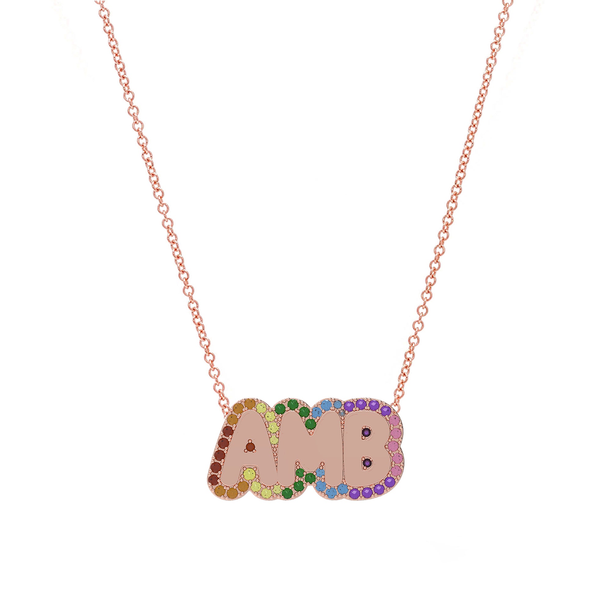 Large Bubble Name with Rainbow Outline Necklace