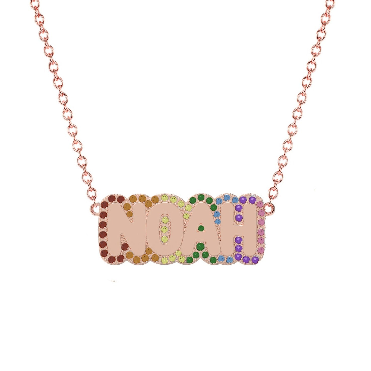 Large Bubble Name with Rainbow Outline Necklace