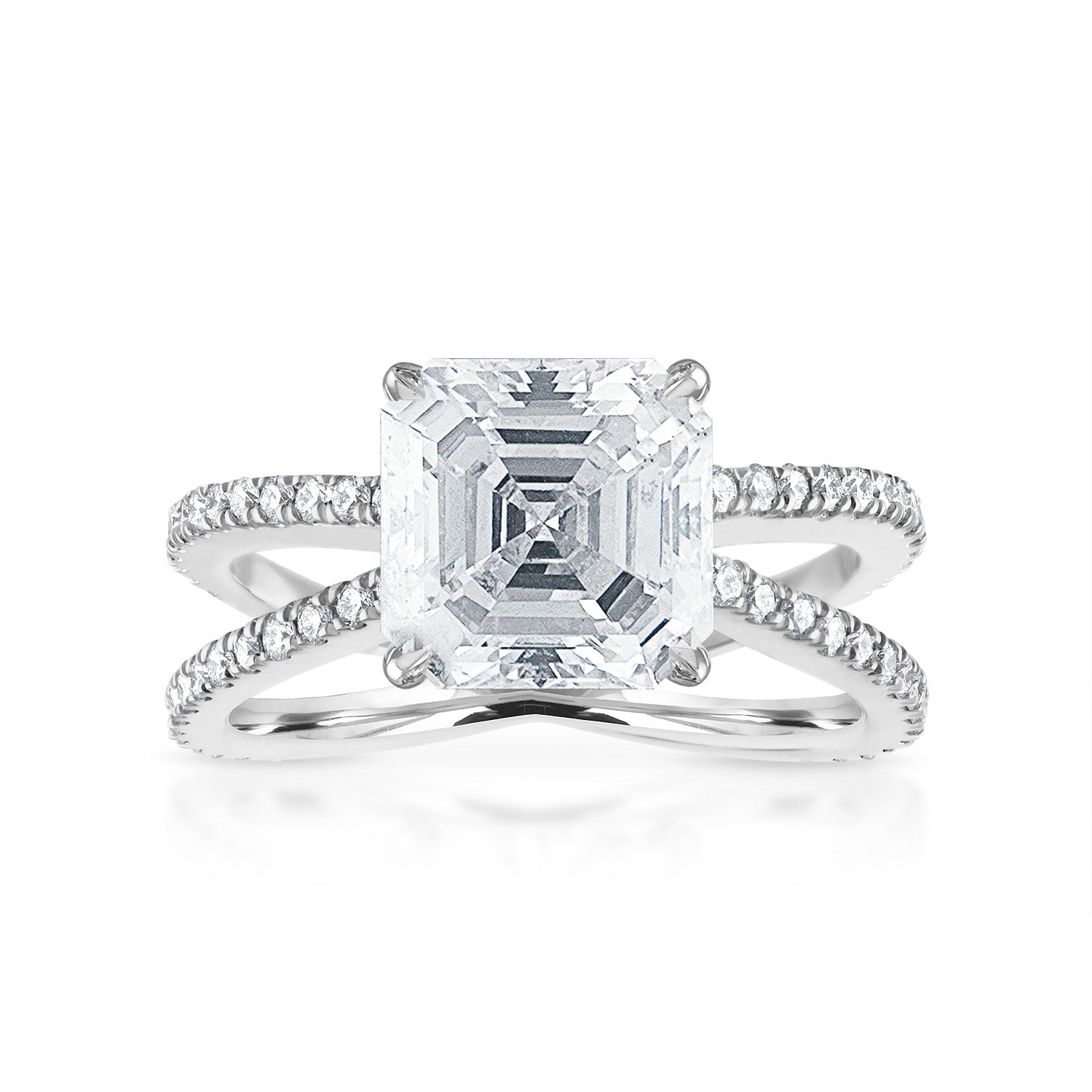 Radiant Reverse Pave Split Shank Engagement Ring in Platinum