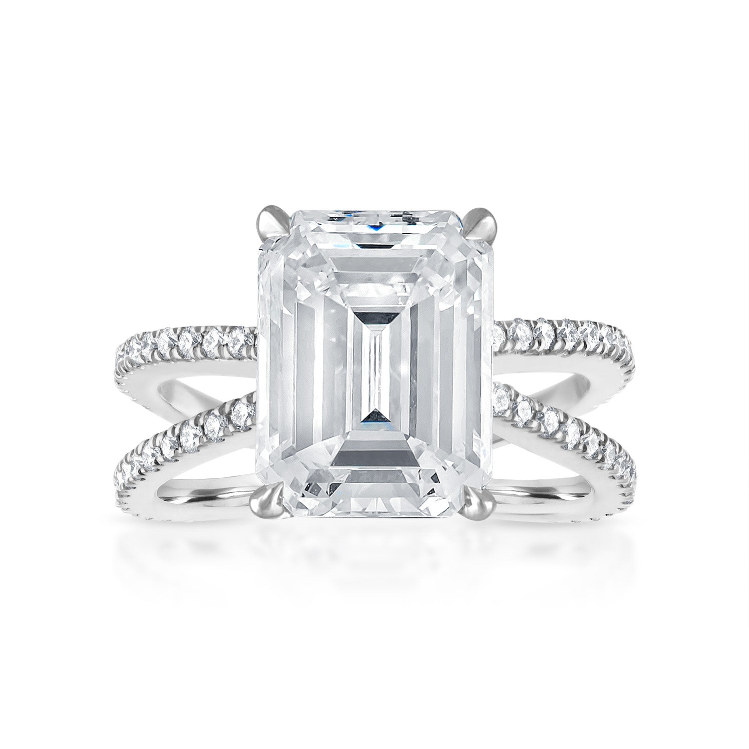Emerald Reverse Pave Split Shank Engagement Ring in Platinum