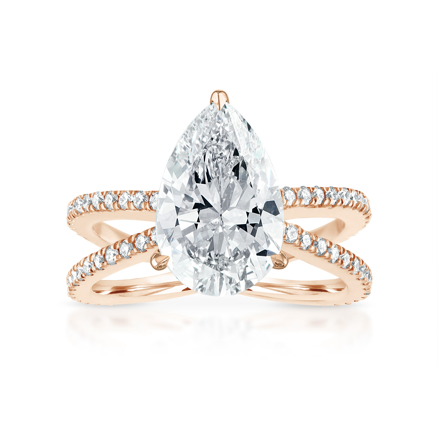 Pear Reverse Pave Split Shank Engagement Ring in Rose Gold
