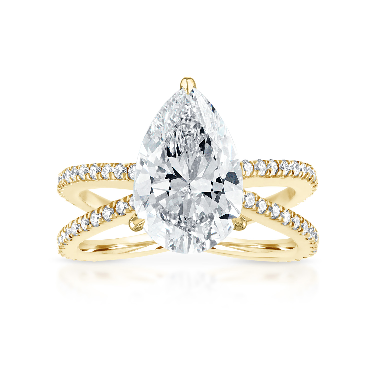 Pear Reverse Pave Split Shank Engagement Ring in Yellow Gold