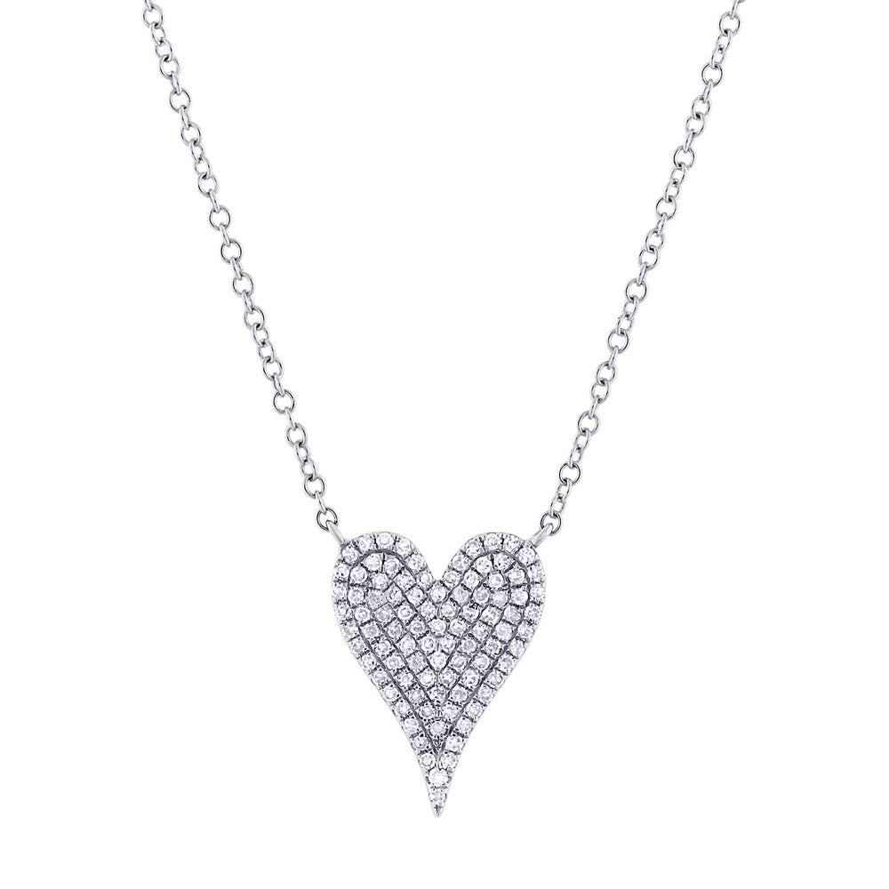 14K White Gold Small Pave Heart Necklace