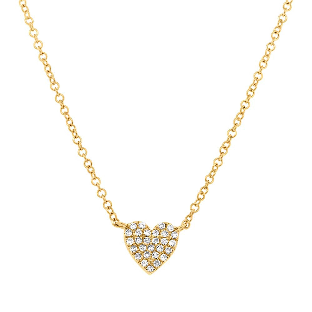 14K Solid Gold Tiny Diamond Heart Necklace