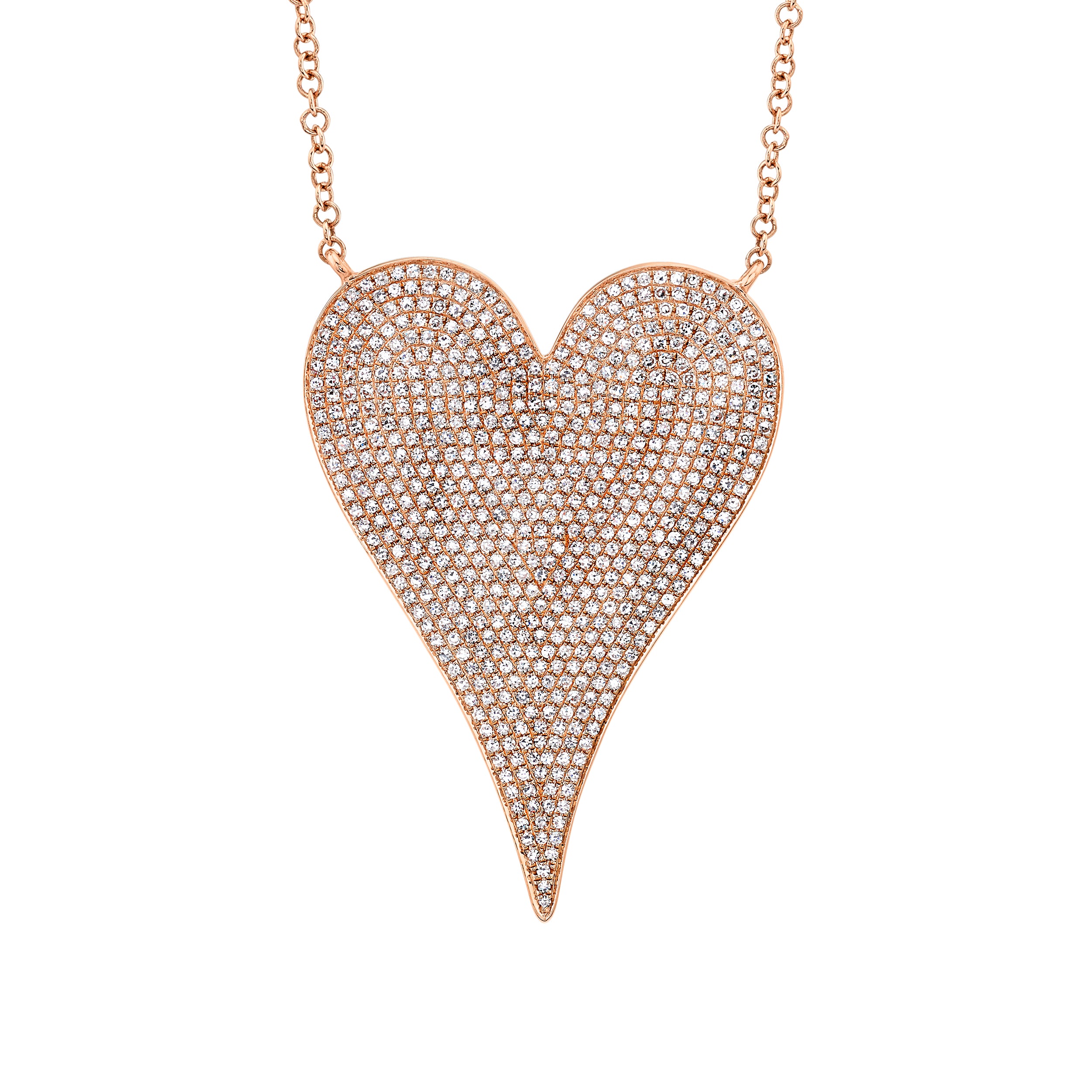 Jumbo Pave Heart Necklace 14K Rose Gold