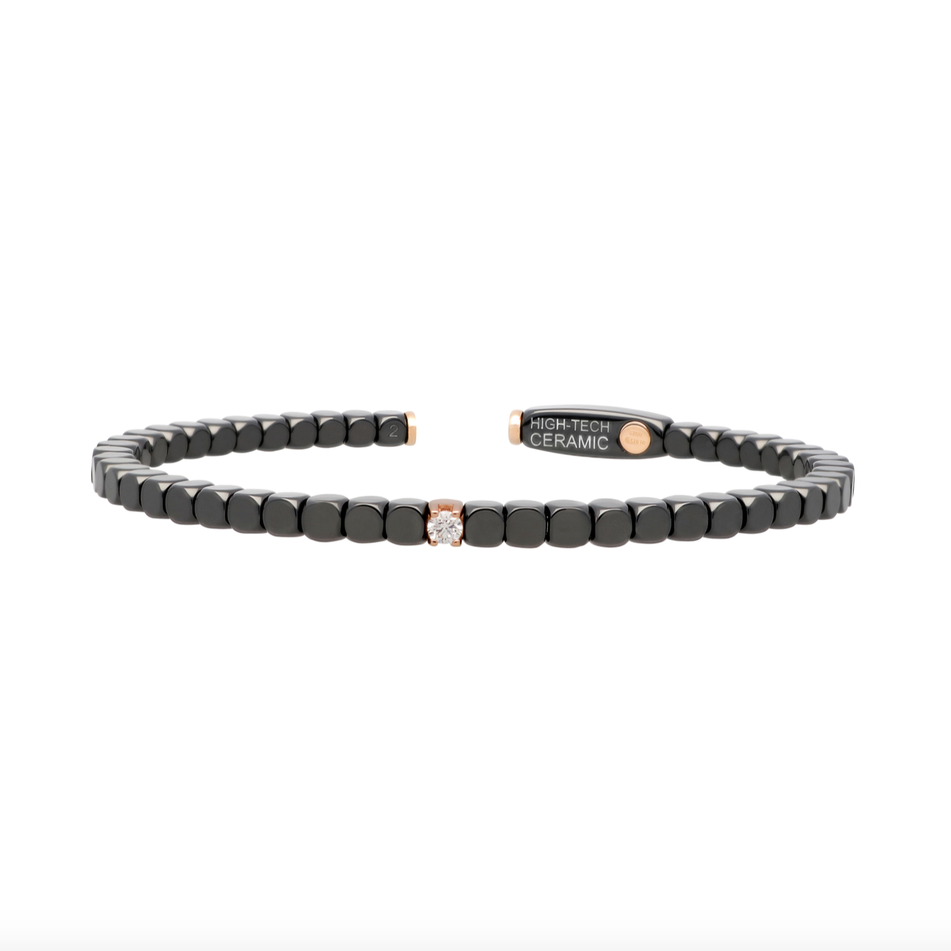 Men's Matte Black Ceramic Dado Bracelet with Single Diamond