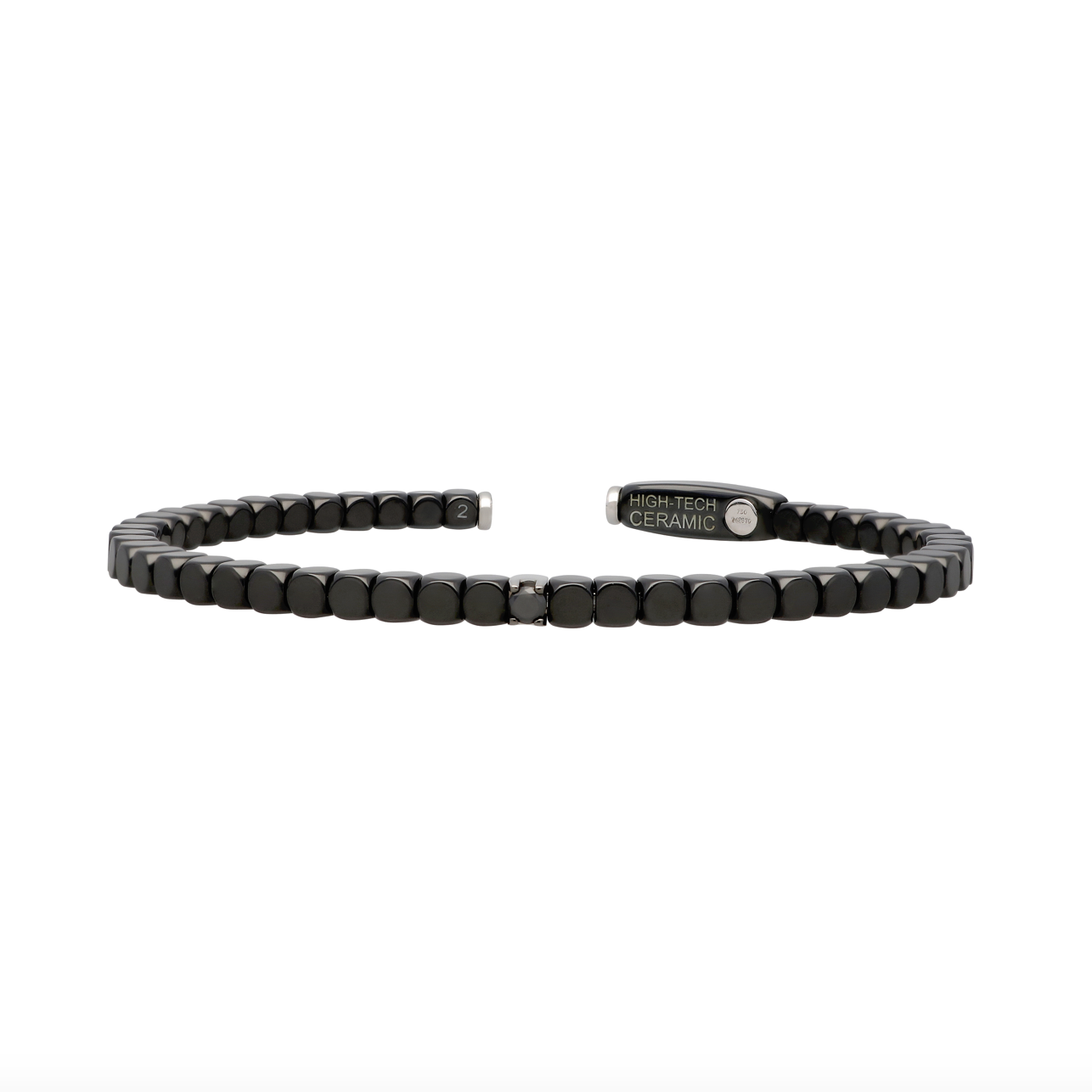 Men's Matte Black Ceramic Dado Bracelet with Single Diamond