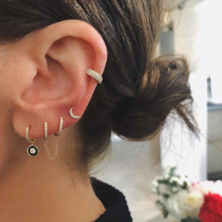 Diamond Double Huggie Chain Earring