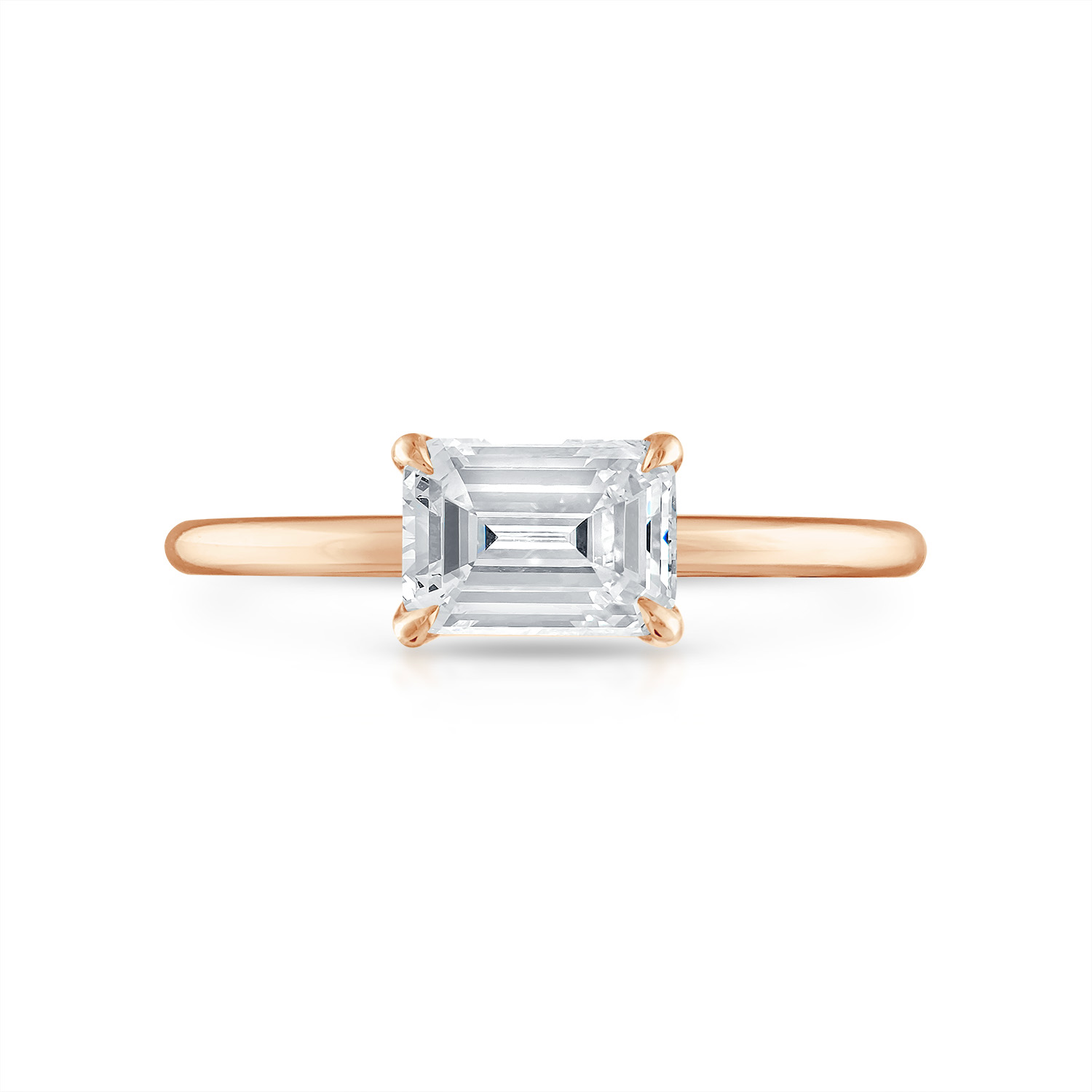 Sideways Emerald Solitaire Engagement Ring in Rose Gold