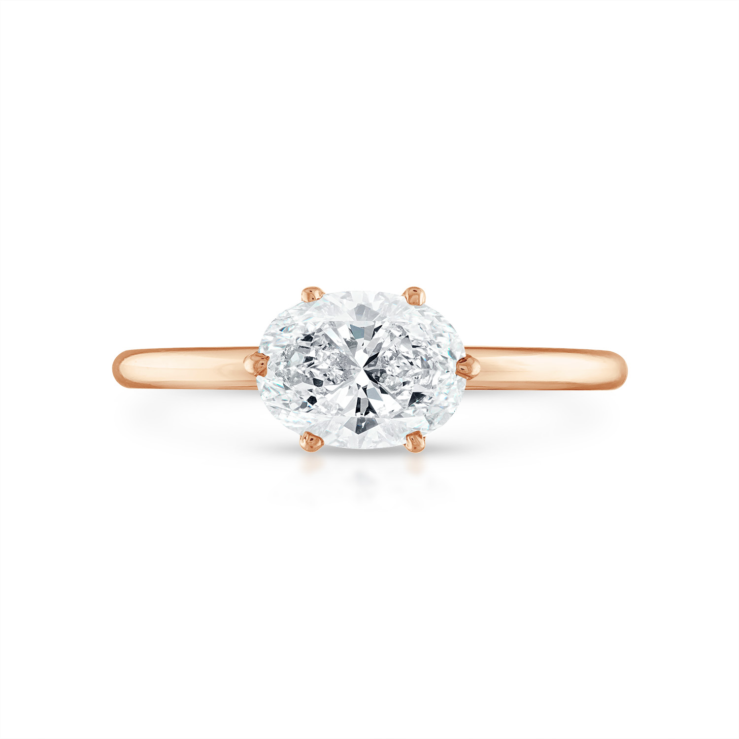 Sideways Oval Solitaire Engagement Ring in Rose Gold