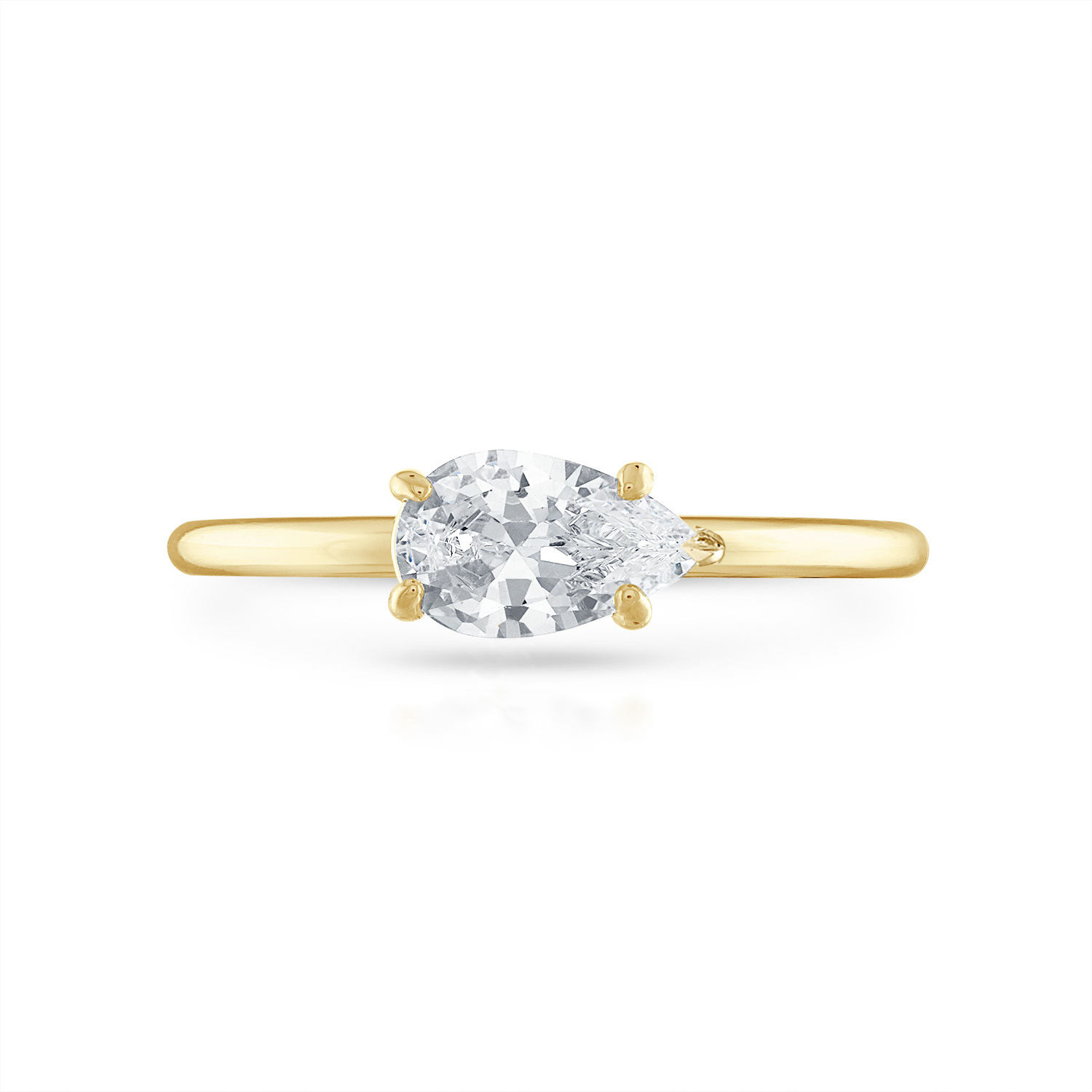Sideways Pear Solitaire Engagement Ring in Yellow Gold