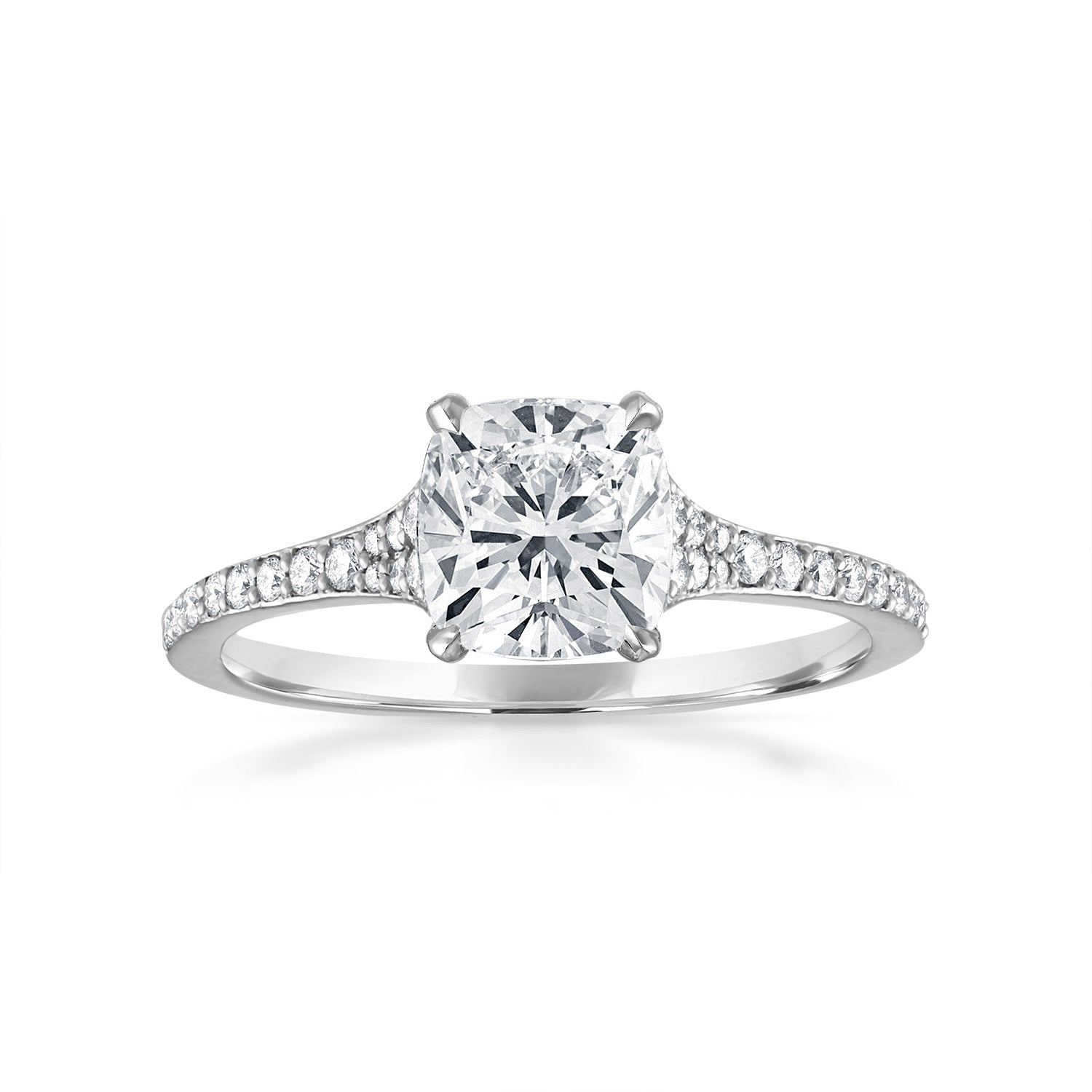 Cushion Tappered Pave Engagement Ring in Platinum
