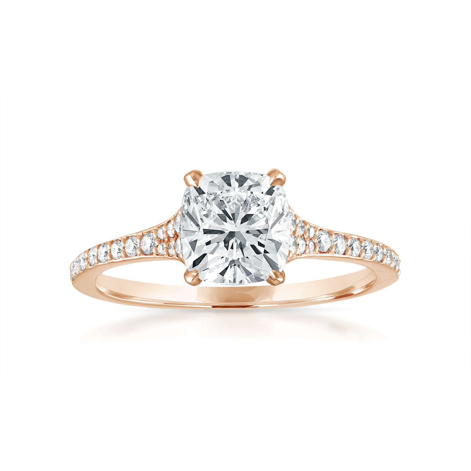 Cushion Tappered Pave Engagement Ring in Rose Gold