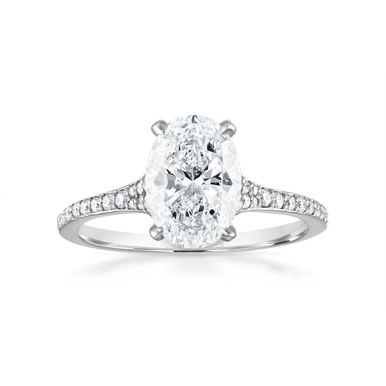 Oval Tappered Pave Engagement Ring in Platinum
