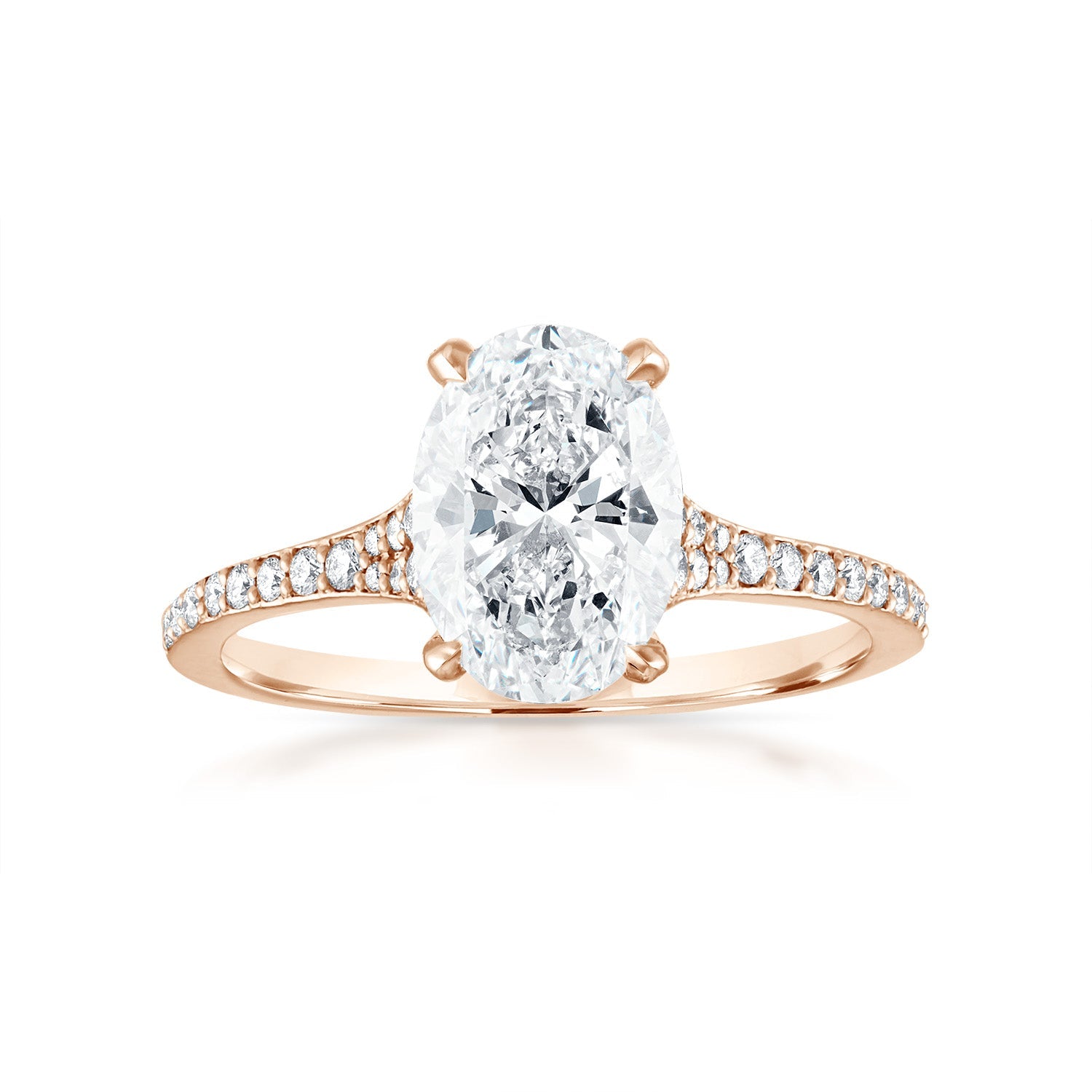 Oval Tappered Pave Engagement Ring in Rose Gold