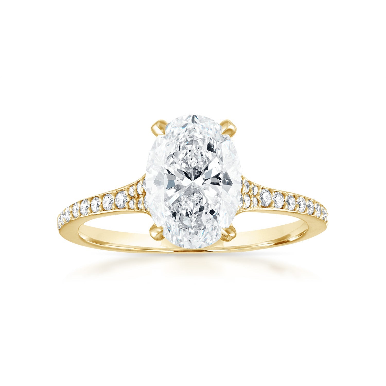 Oval Tappered Pave Engagement Ring in Yellow Gold