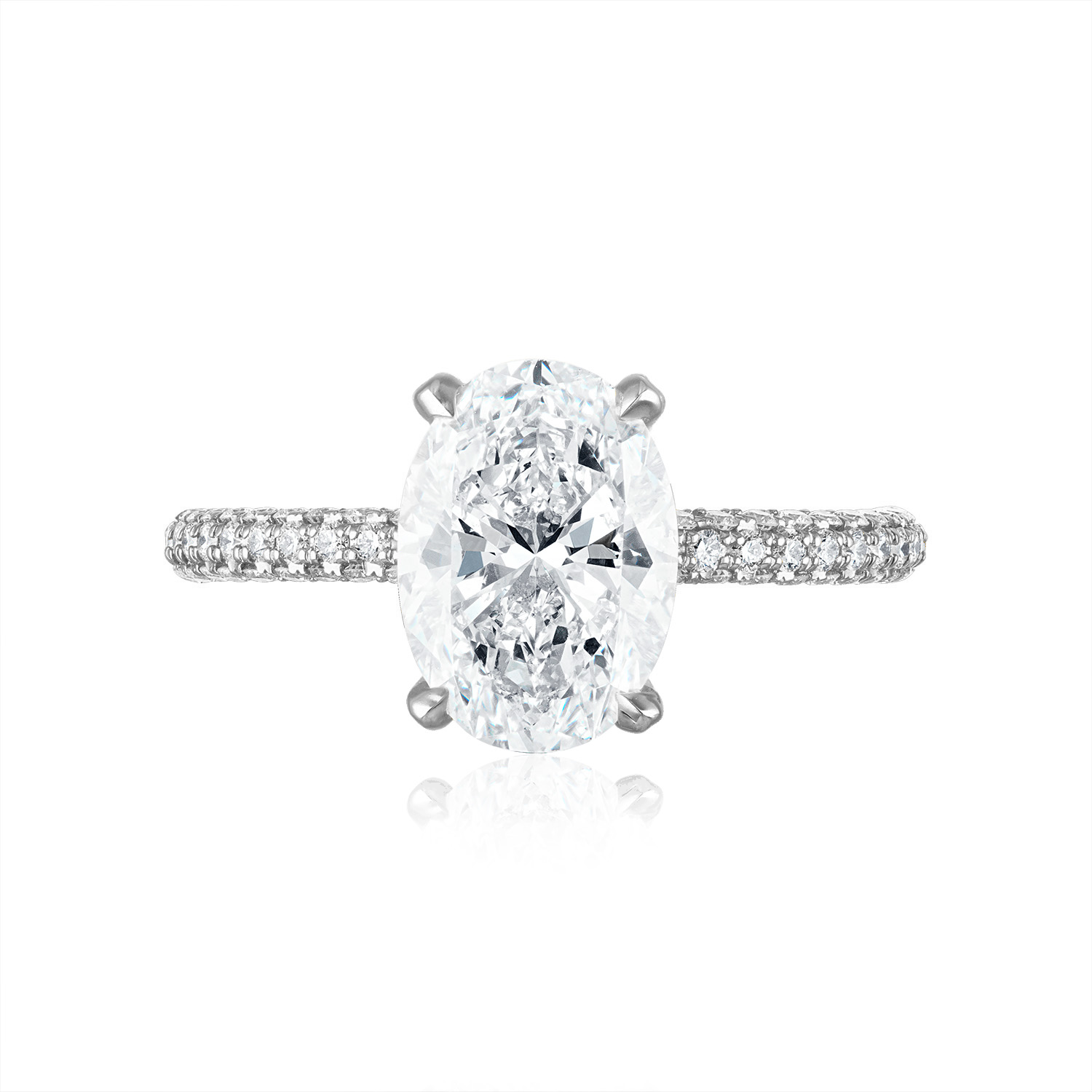Oval Three Side Pave Engagement Ring in Platinum