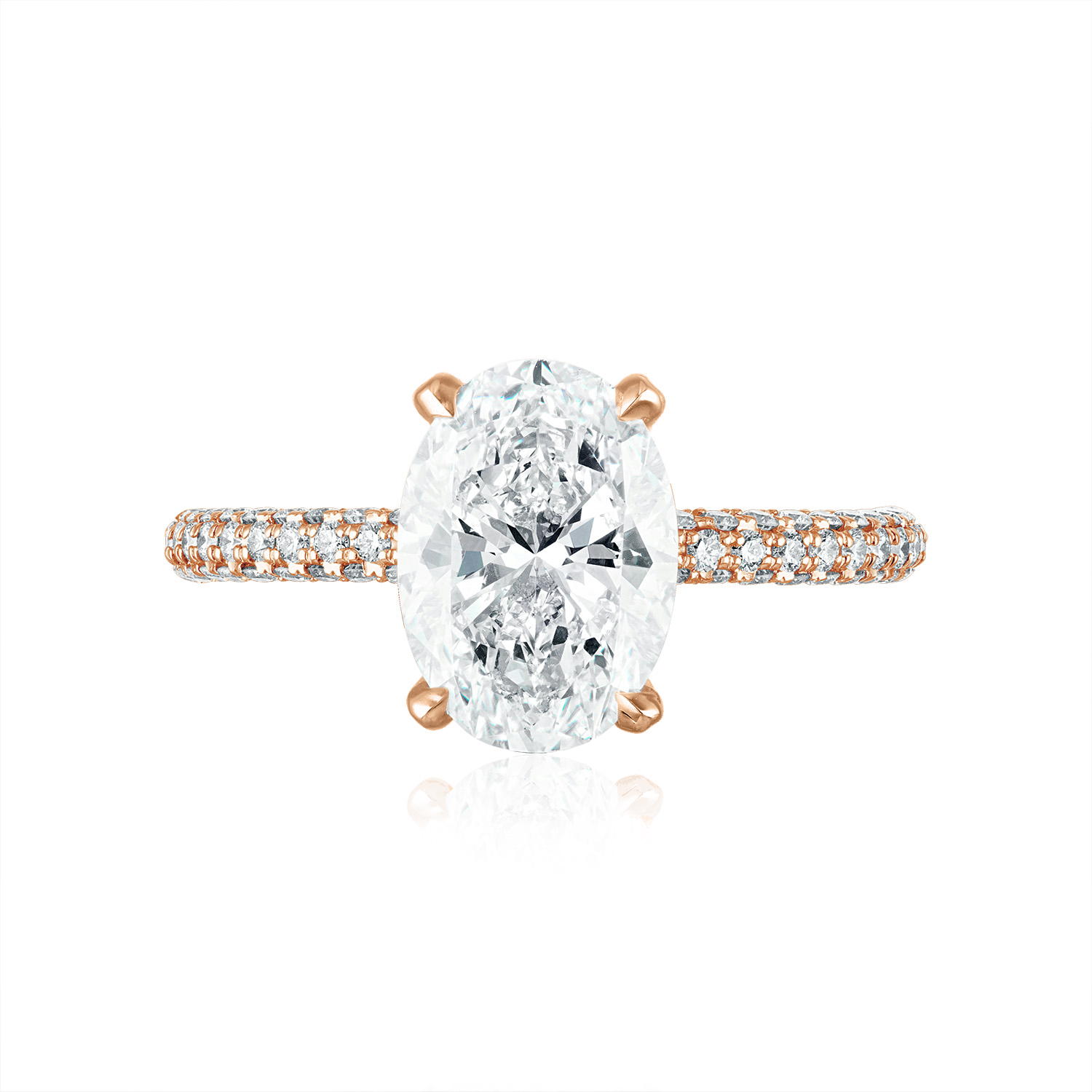 Oval Three Side Pave Engagement Ring in Rose Gold