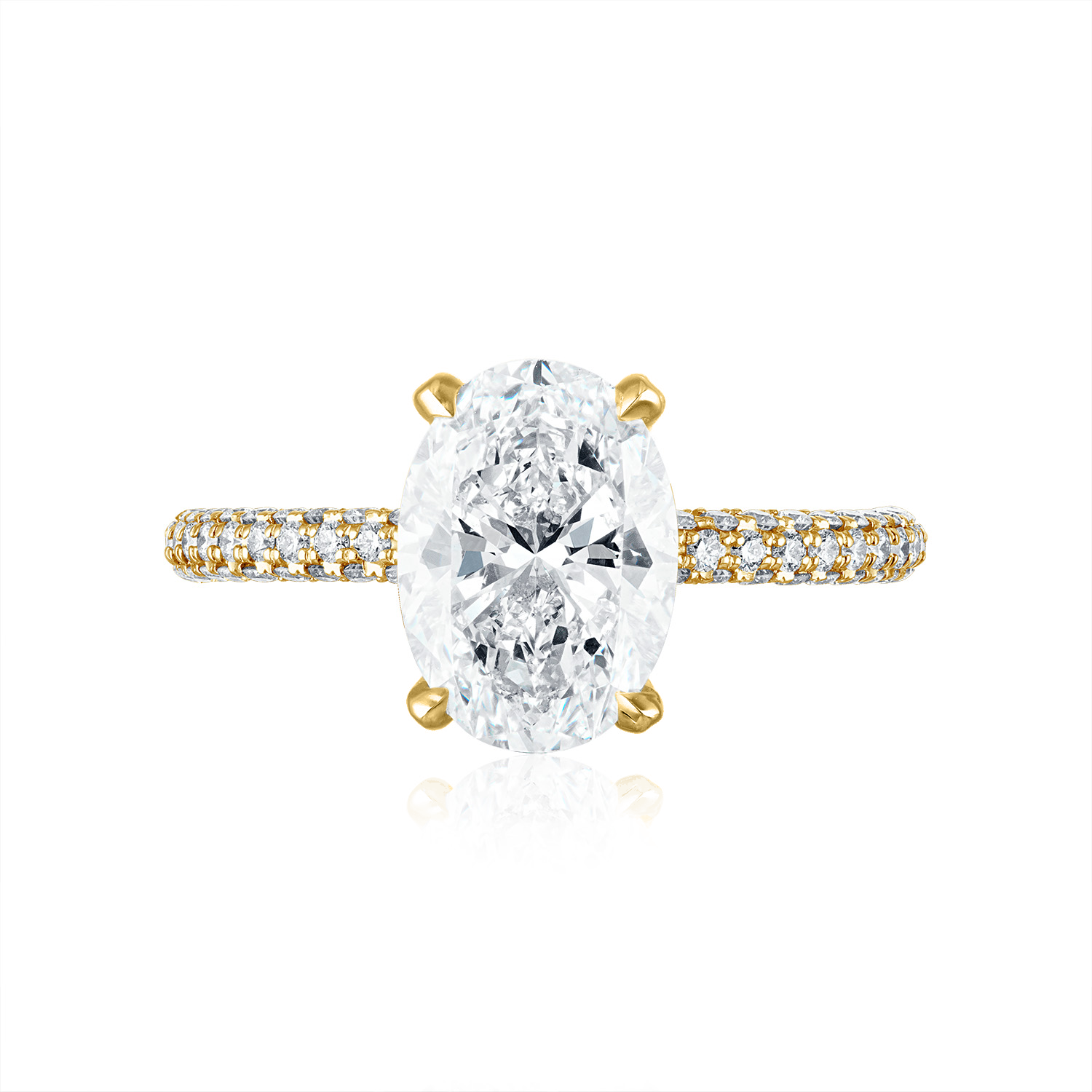 Oval Three Side Pave Engagement Ring in Yellow Gold