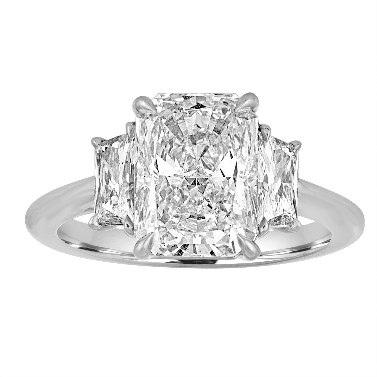Radiant Engagement Ring with Trapz Side Stones in Platinum