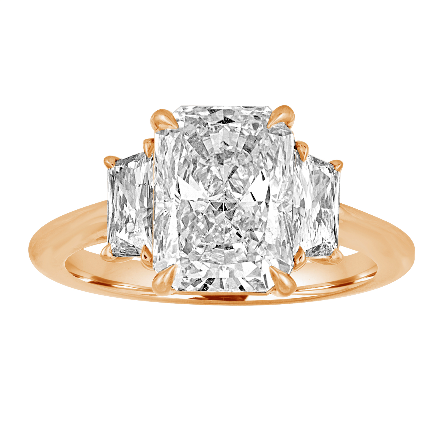 Radiant Engagement Ring with Trapz Side Stones in Rose Gold