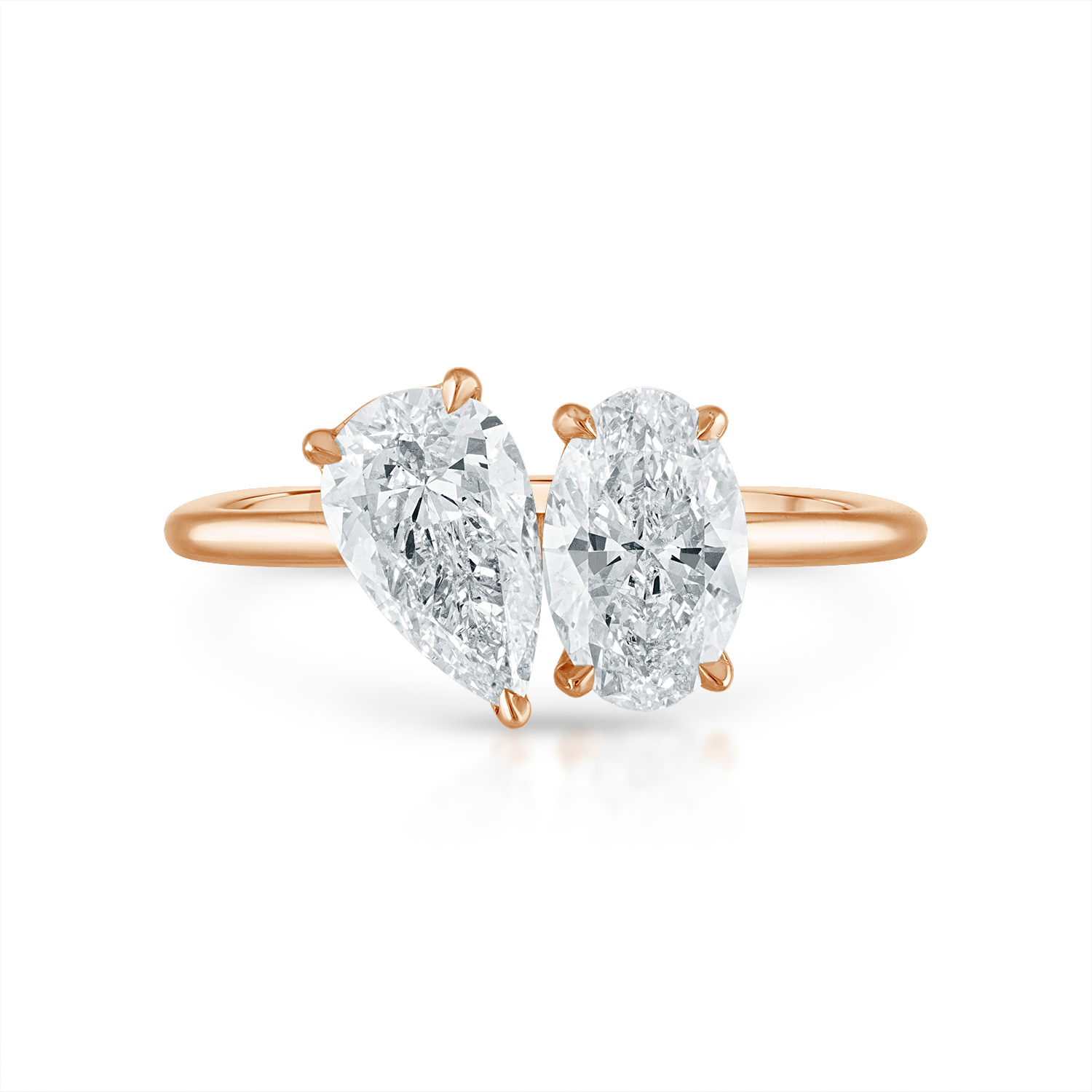 Pear Oval Two Stone Engagement Ring in Rose Gold