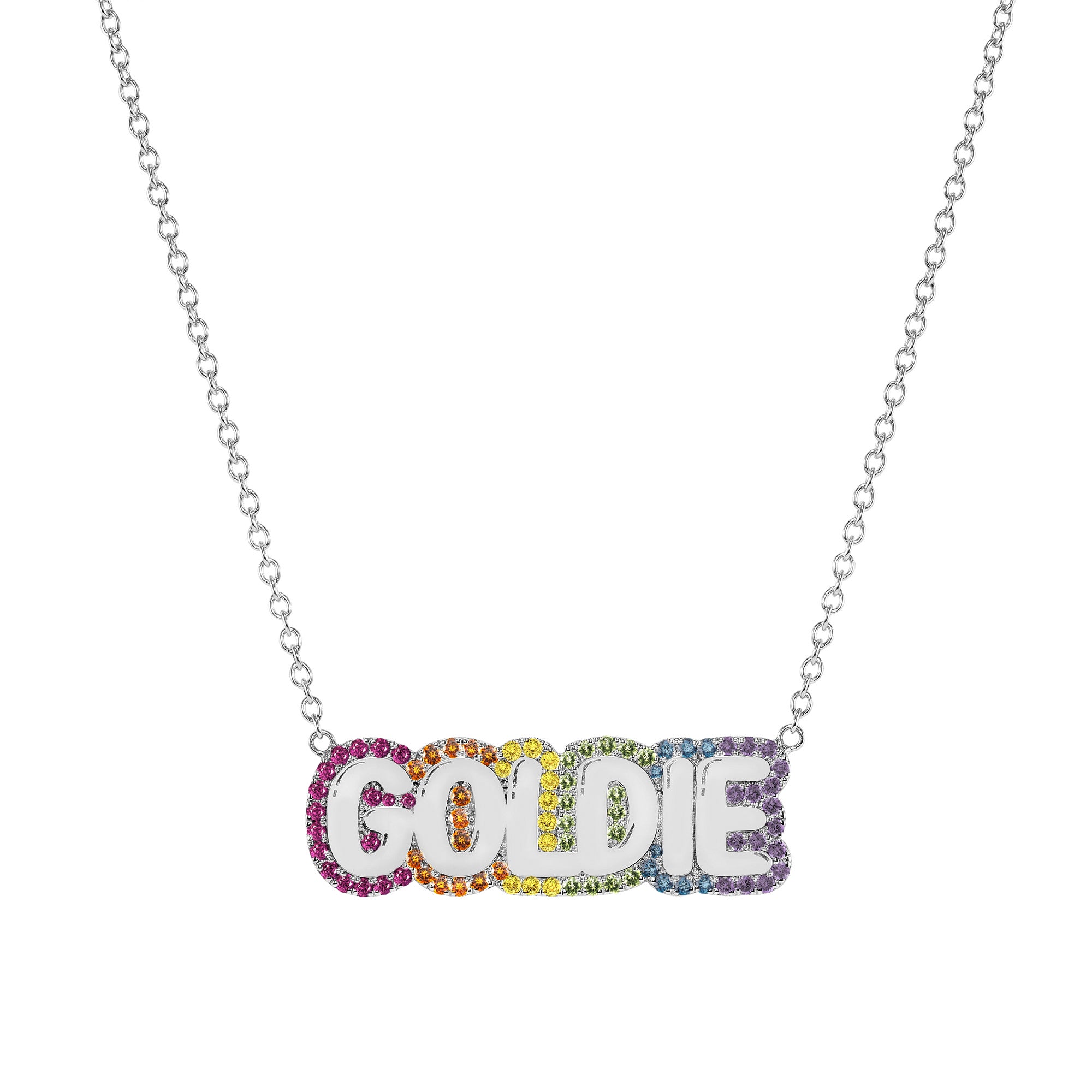Large Bubble Name with Rainbow Outline Necklace