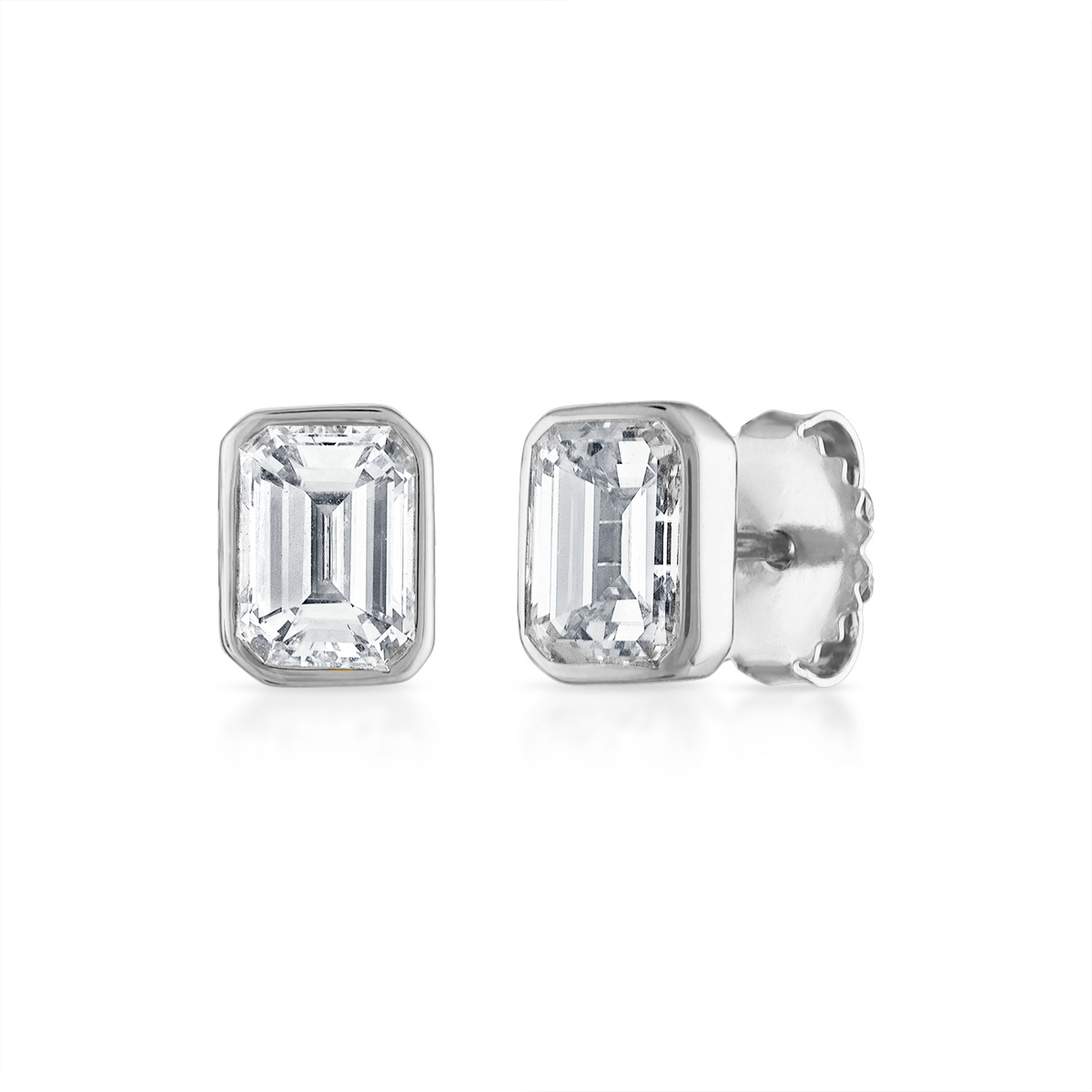 【VINTAGE HOLLYWOOD】Silver Bezel Emerald Cut Earrings Bezel Set Emerald Cut Studs