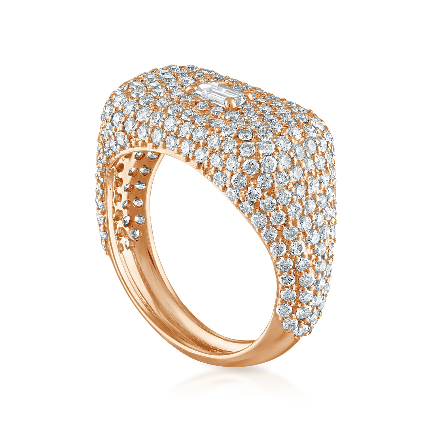 White Diamond Domed Signet Ring in Rose Gold