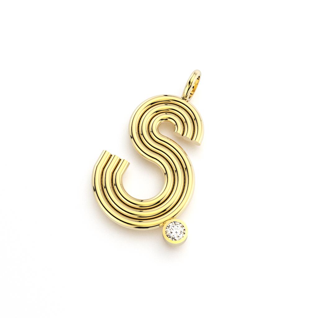 XL Yellow Gold and Diamond Initial Charm