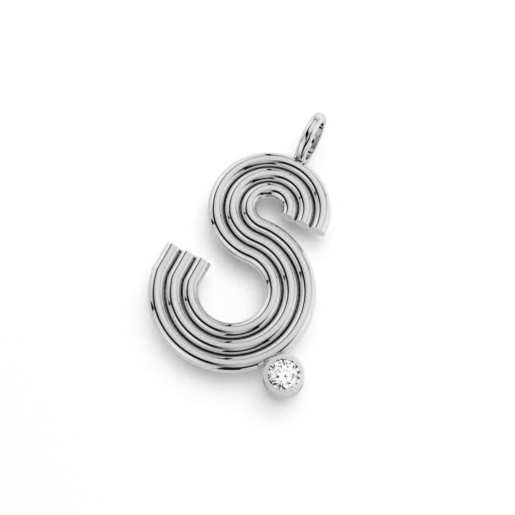 XL White Gold and Diamond Initial Charm