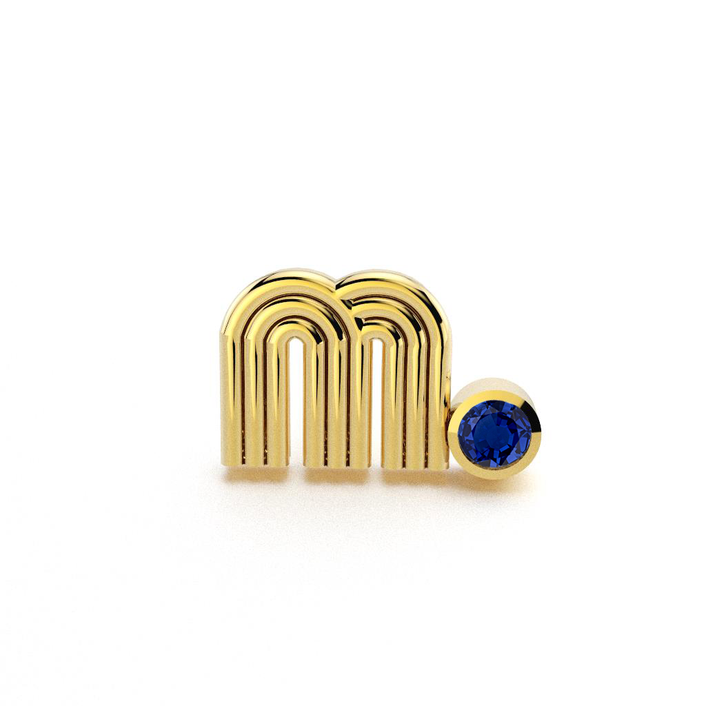 Yellow Gold Initial Stud with Blue Sapphire