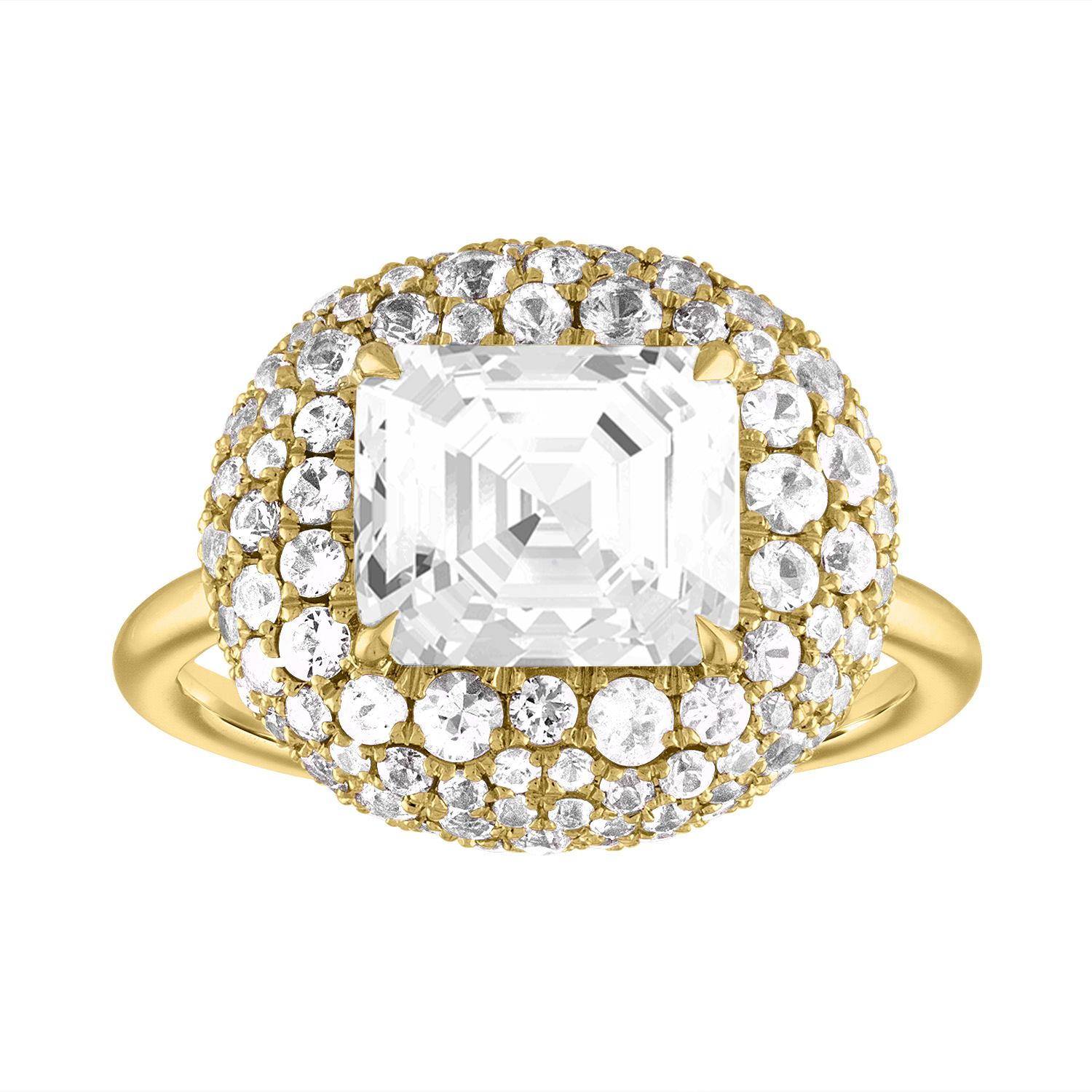 Asscher Bombe Engagement Ring in Yellow Gold